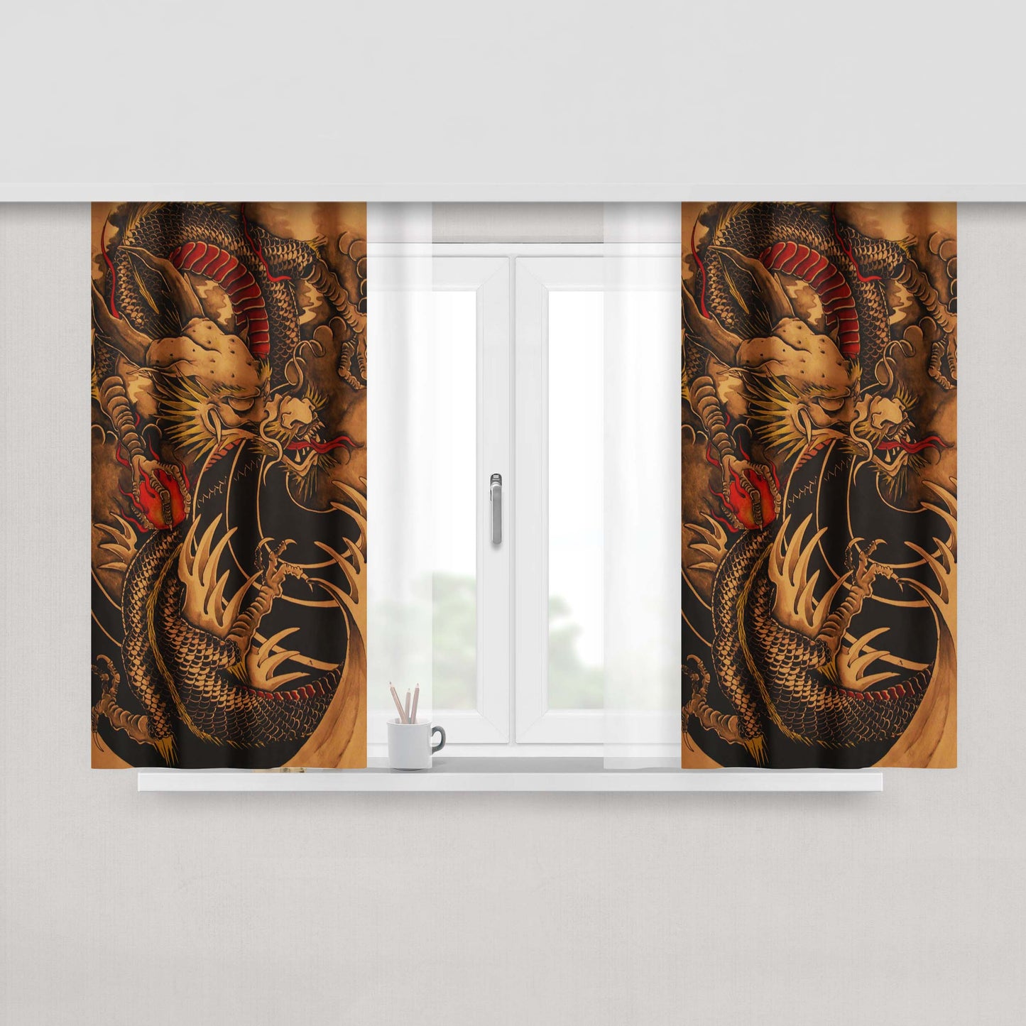 Chinese Dragon Artistic Peach Skin Window Curtains