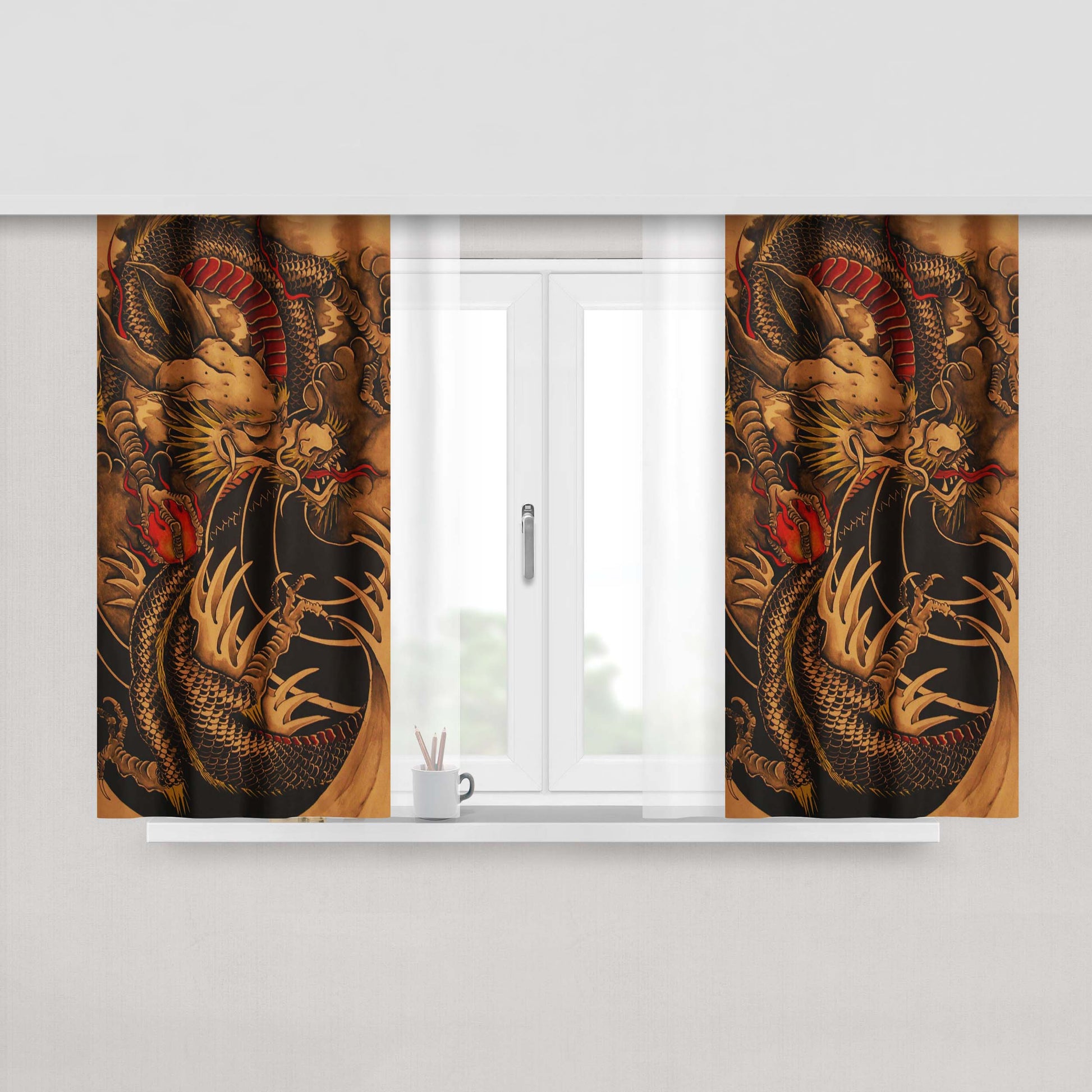 Chinese Dragon Artistic Peach Skin Window Curtains