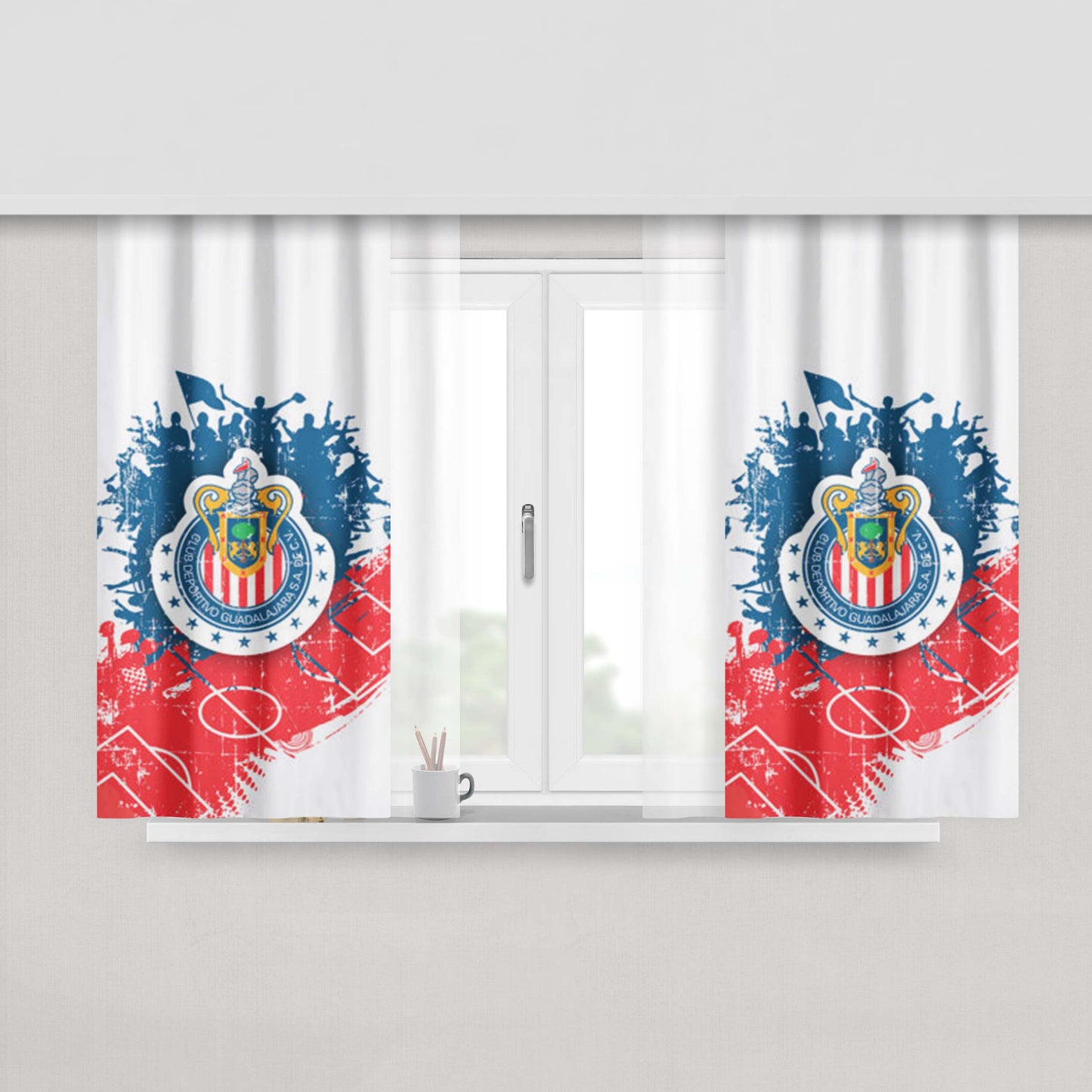 Chivas De Guadalajara Club Logo Peach Skin Window Curtains