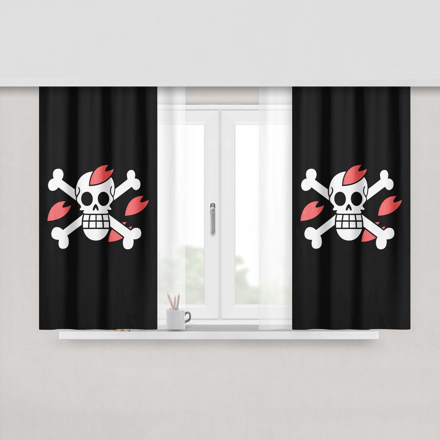 Chooper Onepiece Black Flag Peach Skin Window Curtains