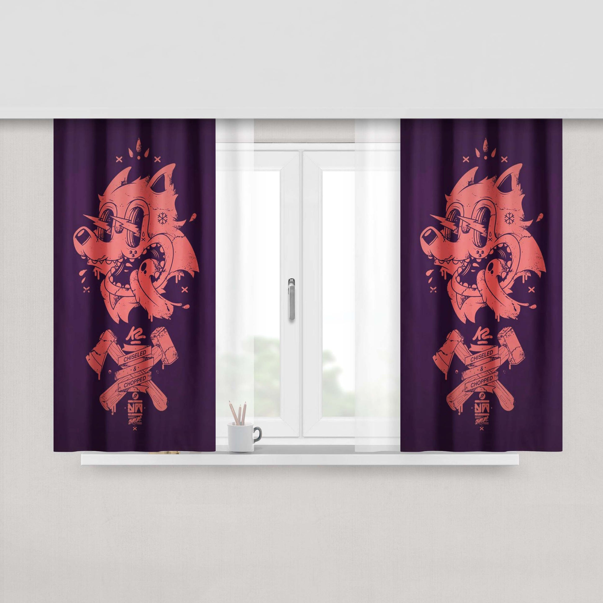 Chopped Pink Cat Peach Skin Window Curtains