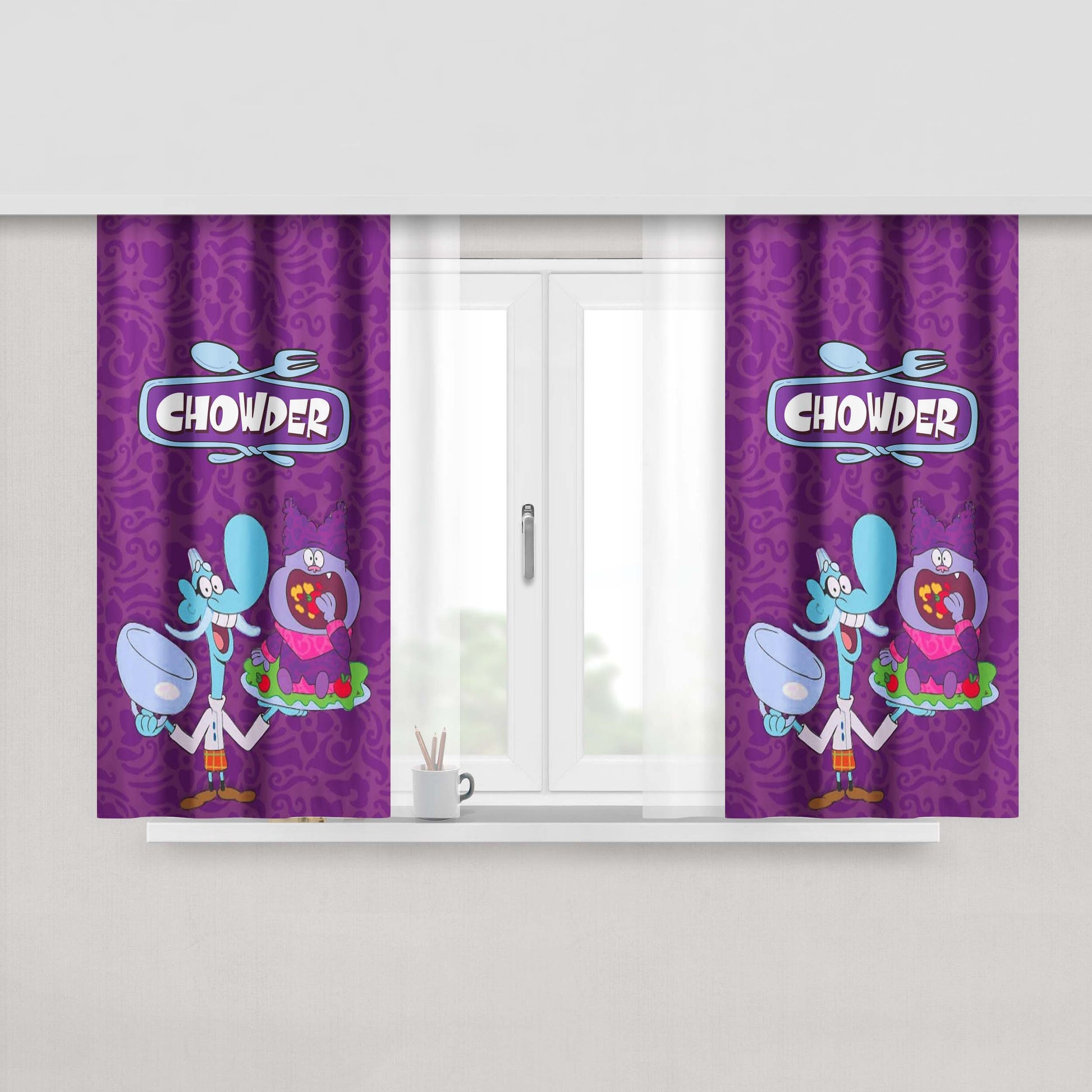 Chowder Chef Purple Wallpaper Peach Skin Window Curtains