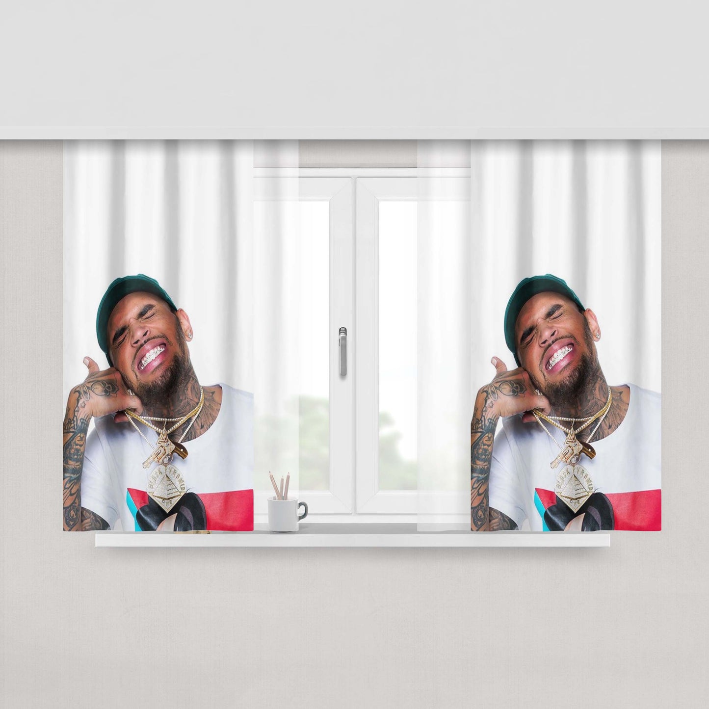 Chris Brown Thumbs Up Wallpaper Peach Skin Window Curtains