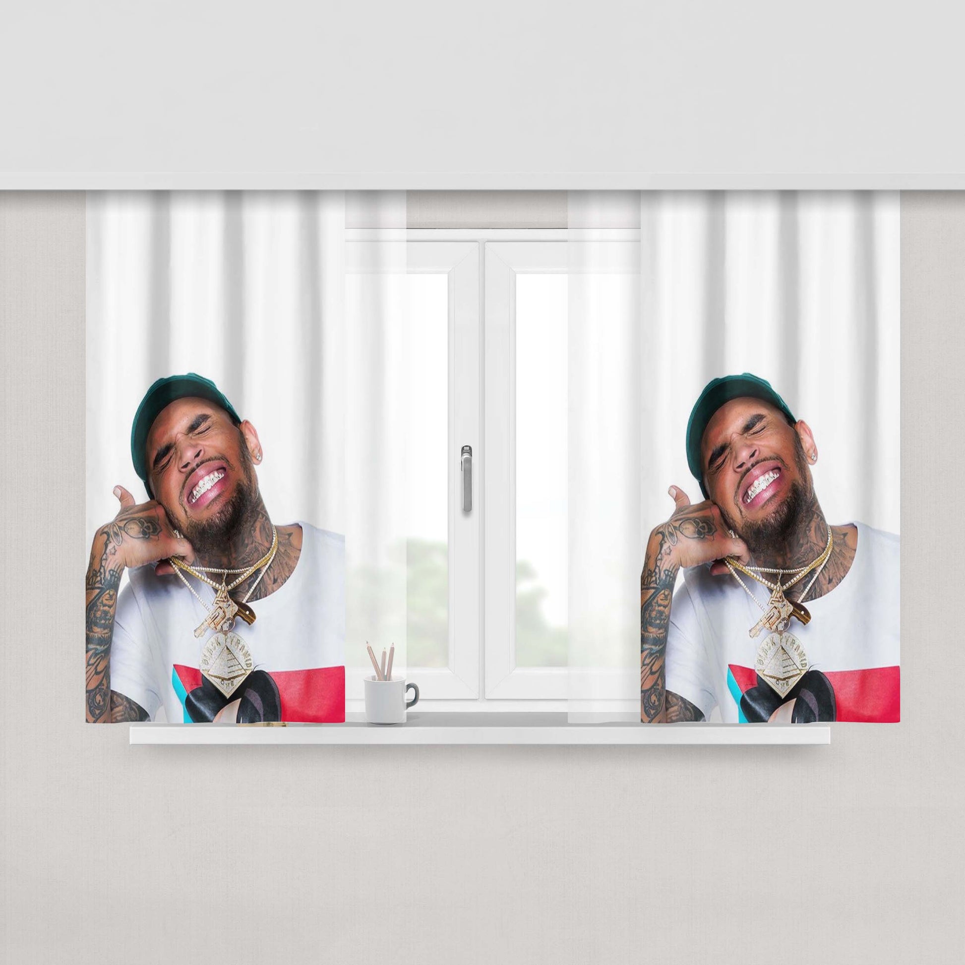 Chris Brown Thumbs Up Wallpaper Peach Skin Window Curtains