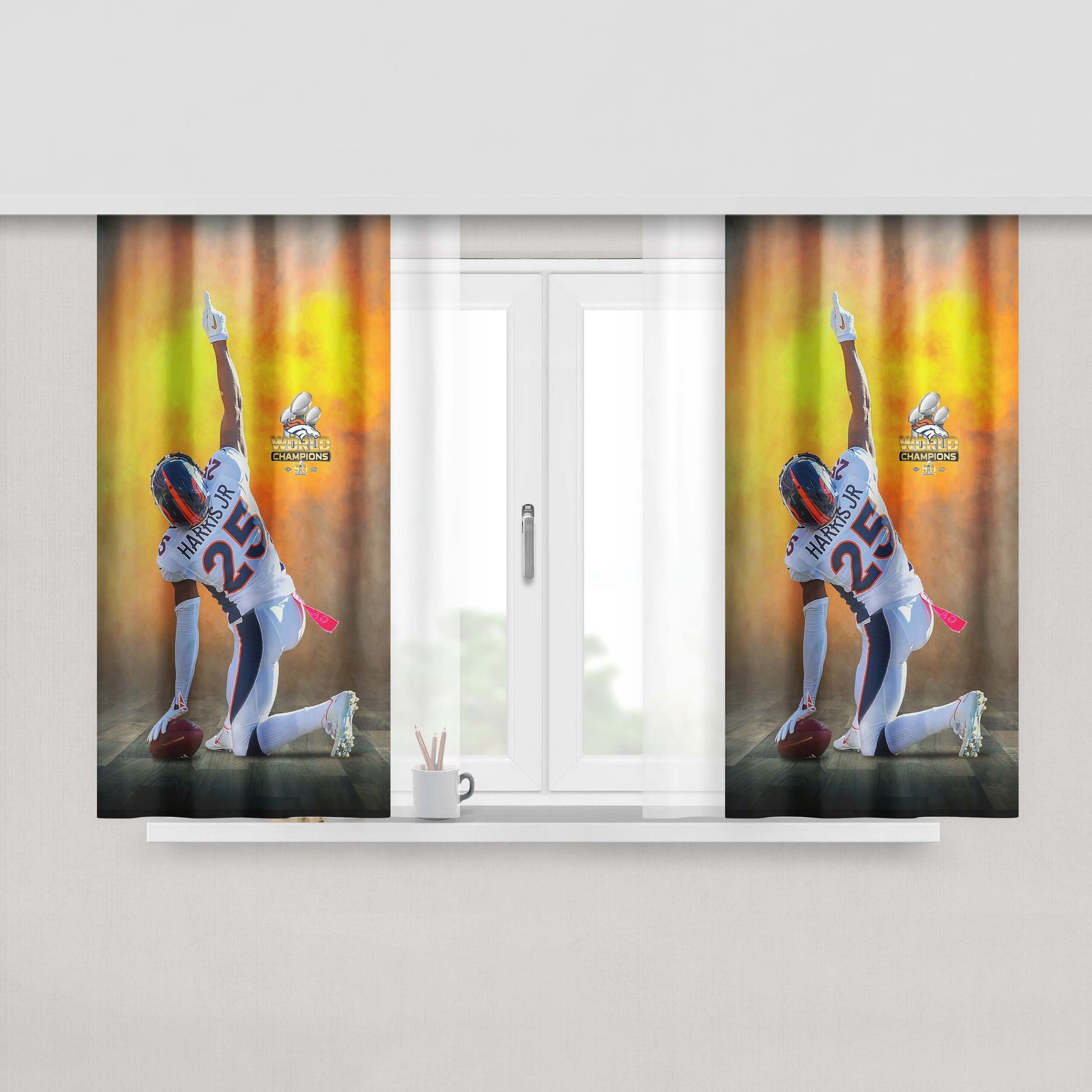 Chris Harris Jr Broncos World Champions N Peach Skin Window Curtains