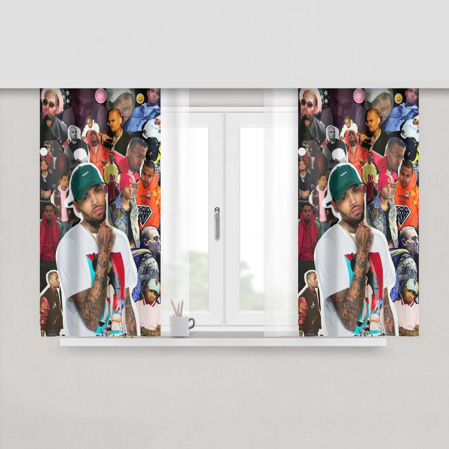 Christ Brown Photo Collage Peach Skin Window Curtains