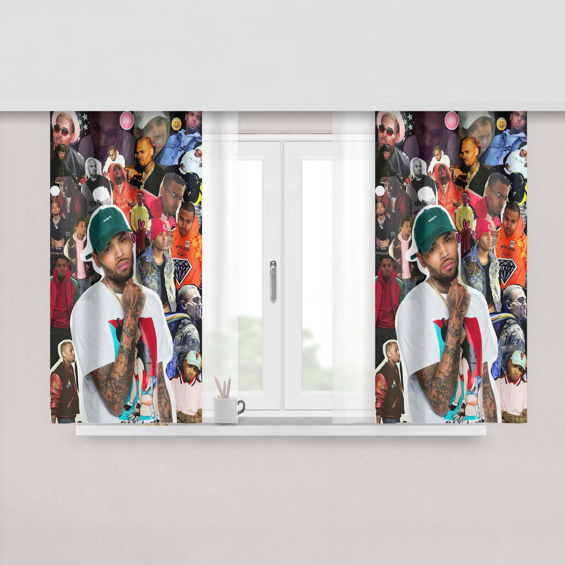Christ Brown Photo Collage Peach Skin Window Curtains