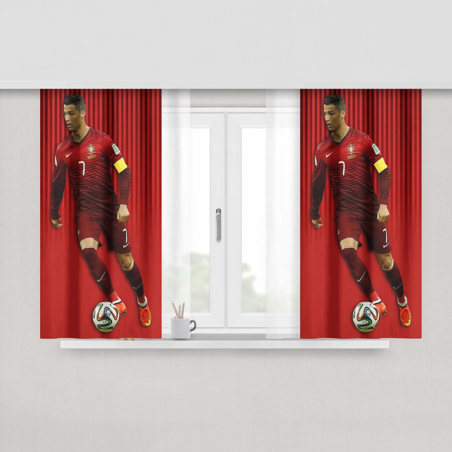 Christian Renaldo Portugal Red Jersey Peach Skin Window Curtains