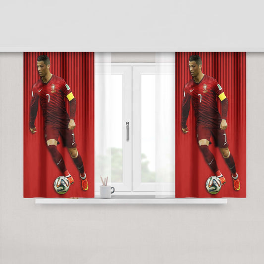 Christian Renaldo Portugal Red Jersey Peach Skin Window Curtains