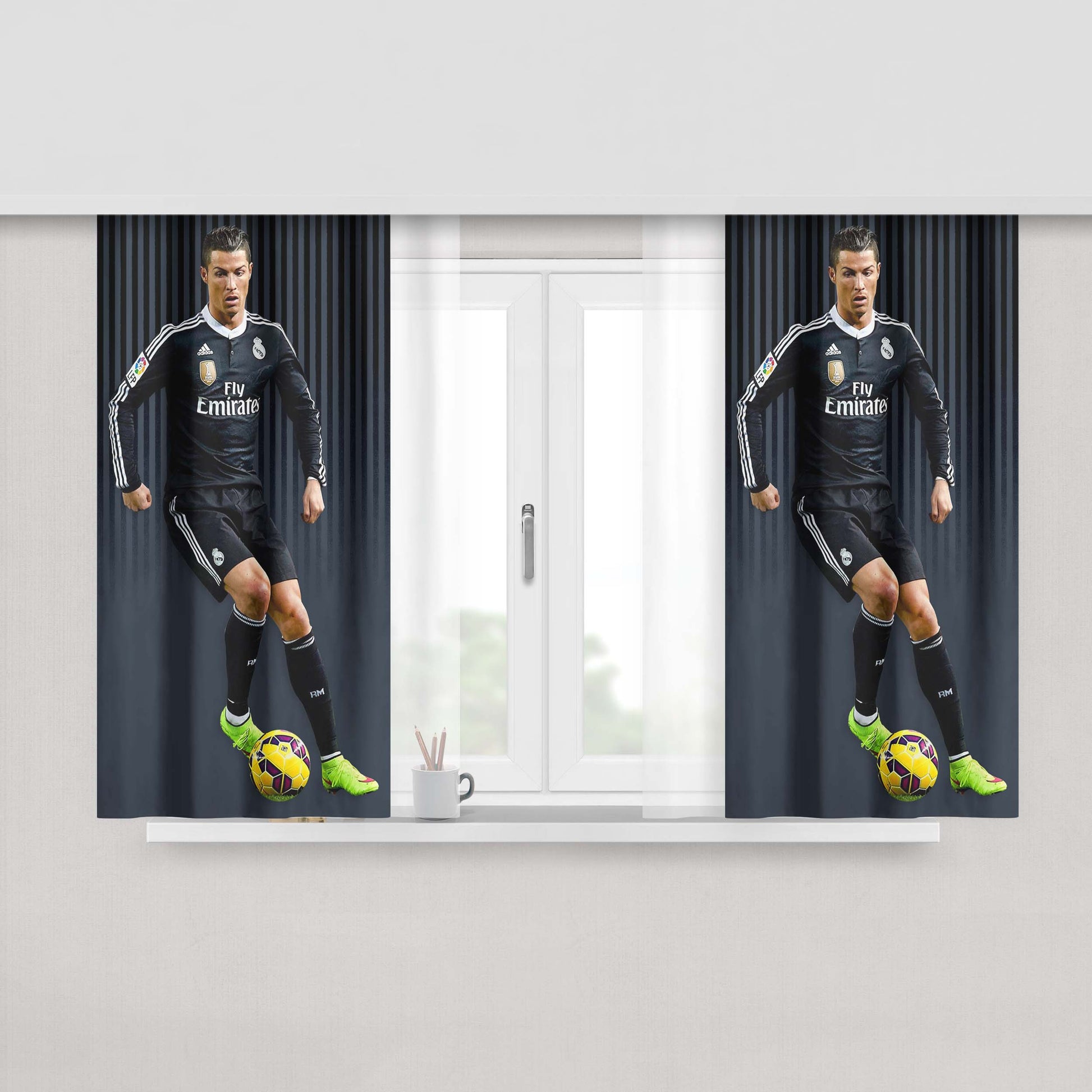 Christian Renaldo Real Madrid Black Jersey Peach Skin Window Curtains