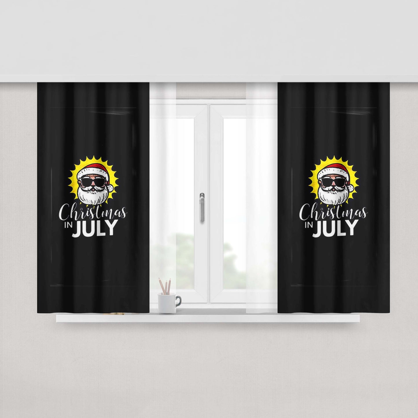 Christmas In July Santa With Sunglasses In The Summer Sun Peach Skin Window Curtains