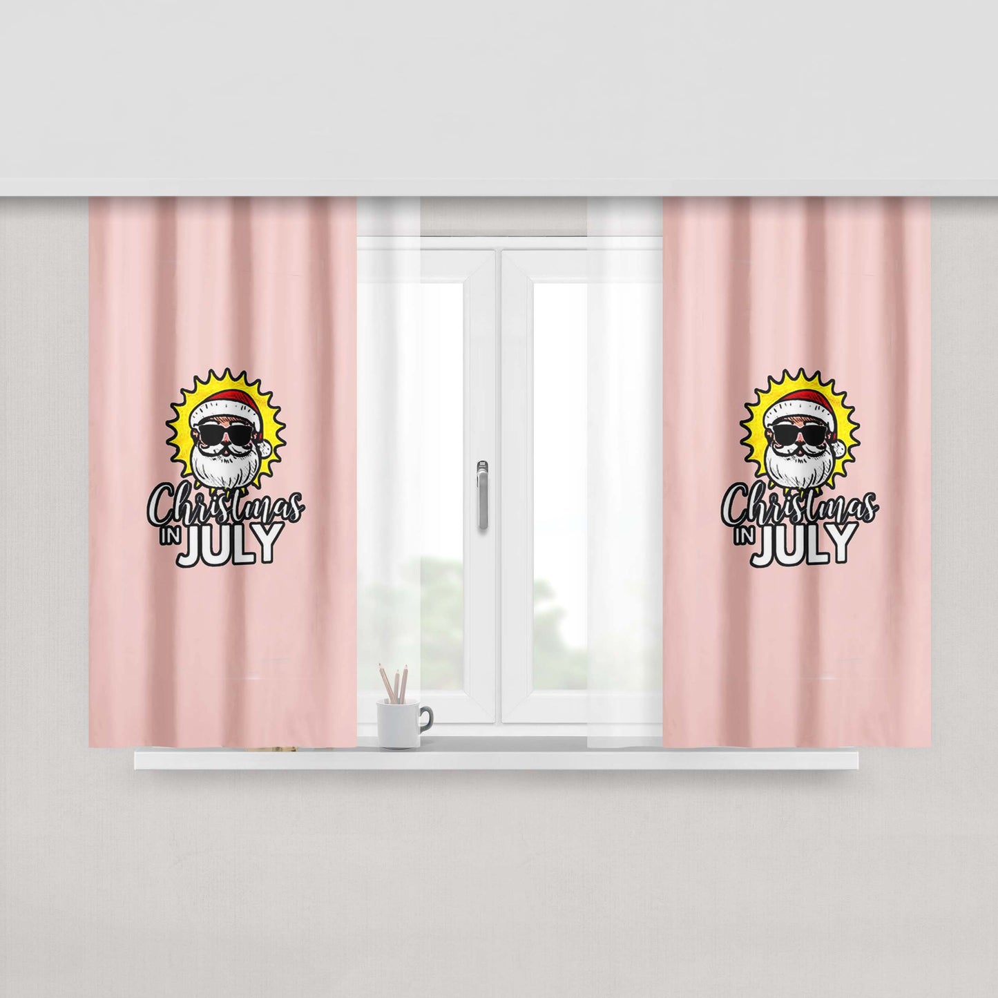 Christmas In July Santa With Sunglasses Peach Skin Window Curtains