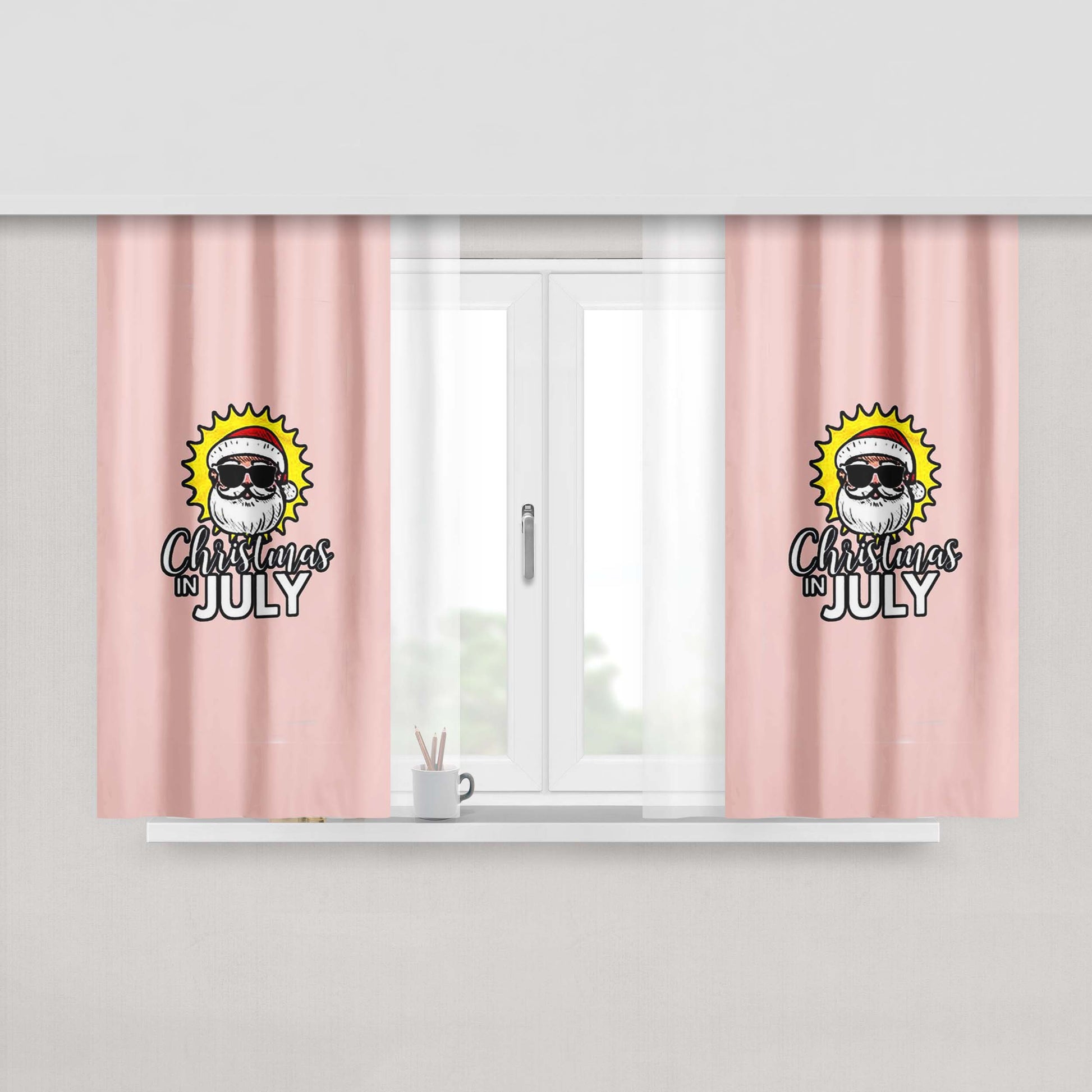 Christmas In July Santa With Sunglasses Peach Skin Window Curtains