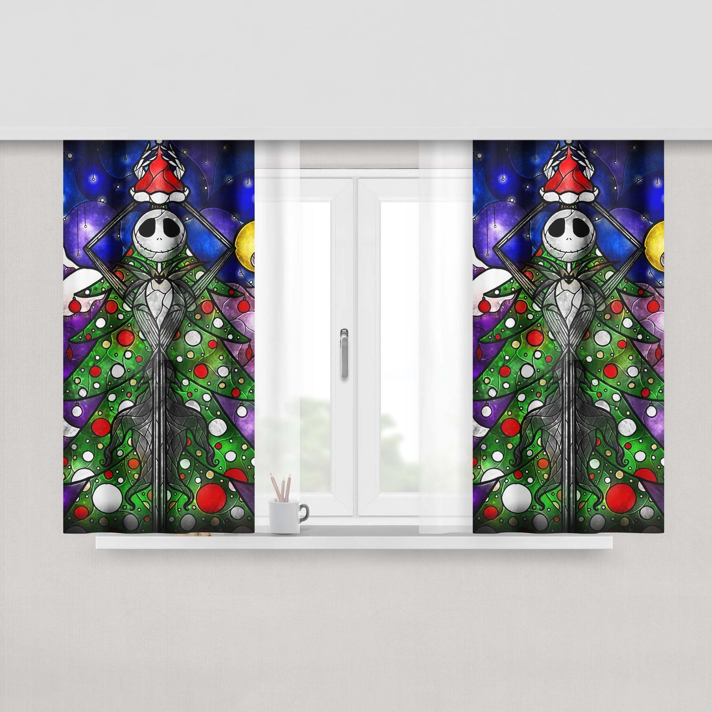 Christmas Jack Skellington Nightmare Peach Skin Window Curtains