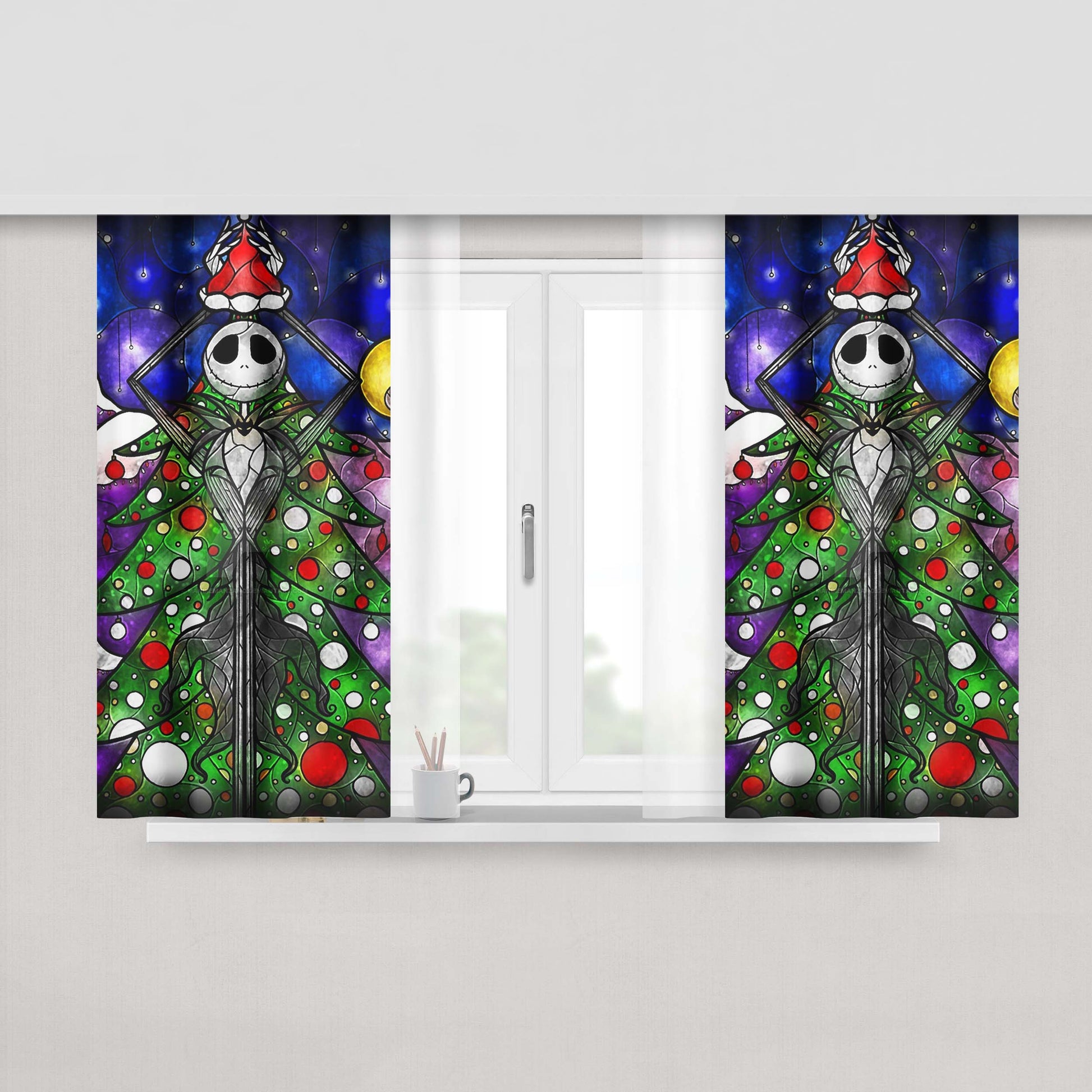 Christmas Jack Skellington Nightmare Peach Skin Window Curtains