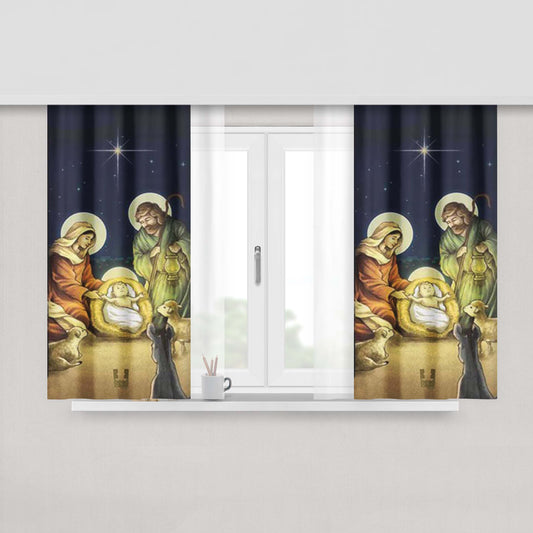 Christmas Nativity Peach Skin Window Curtains