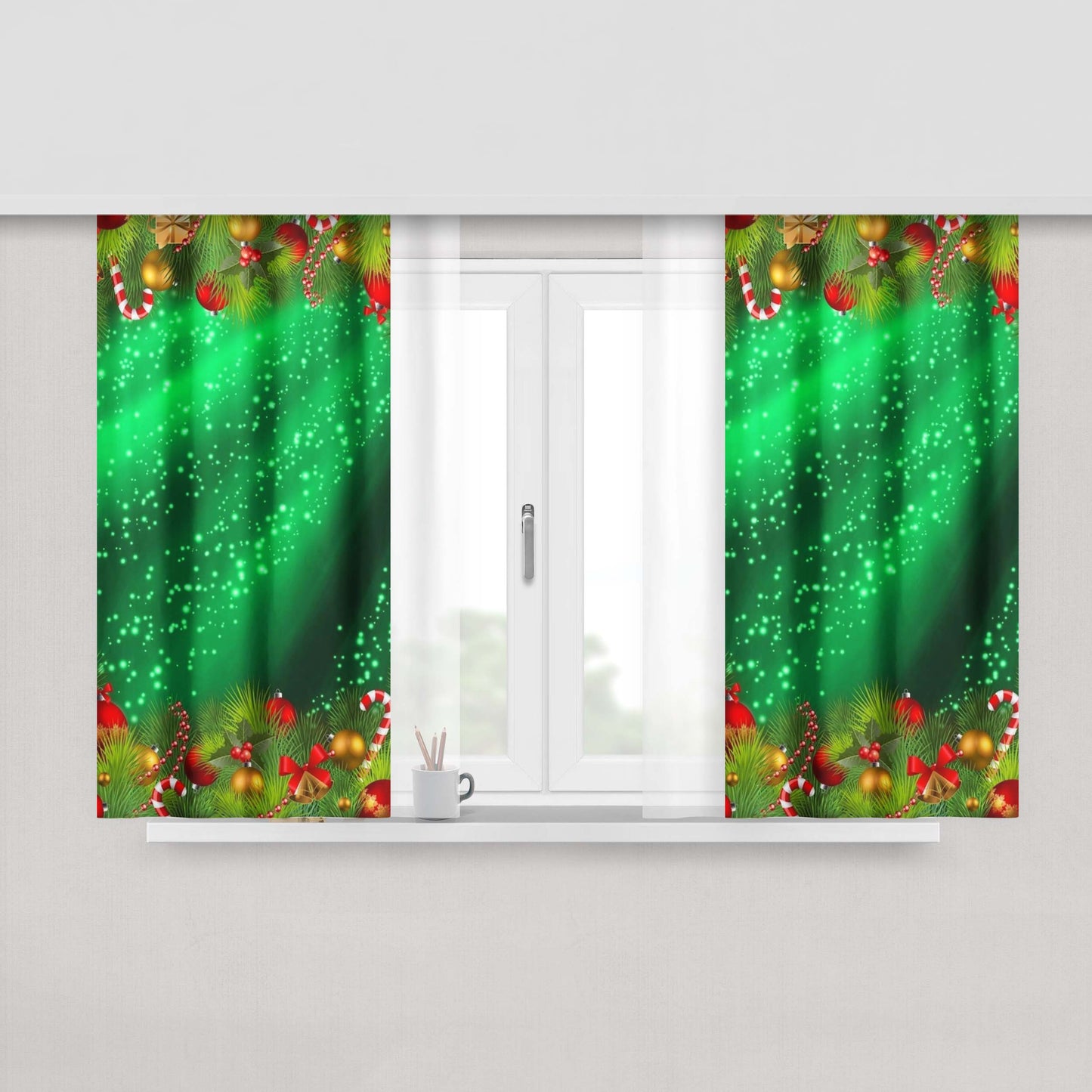 Christmas Sparkles Peach Skin Window Curtains
