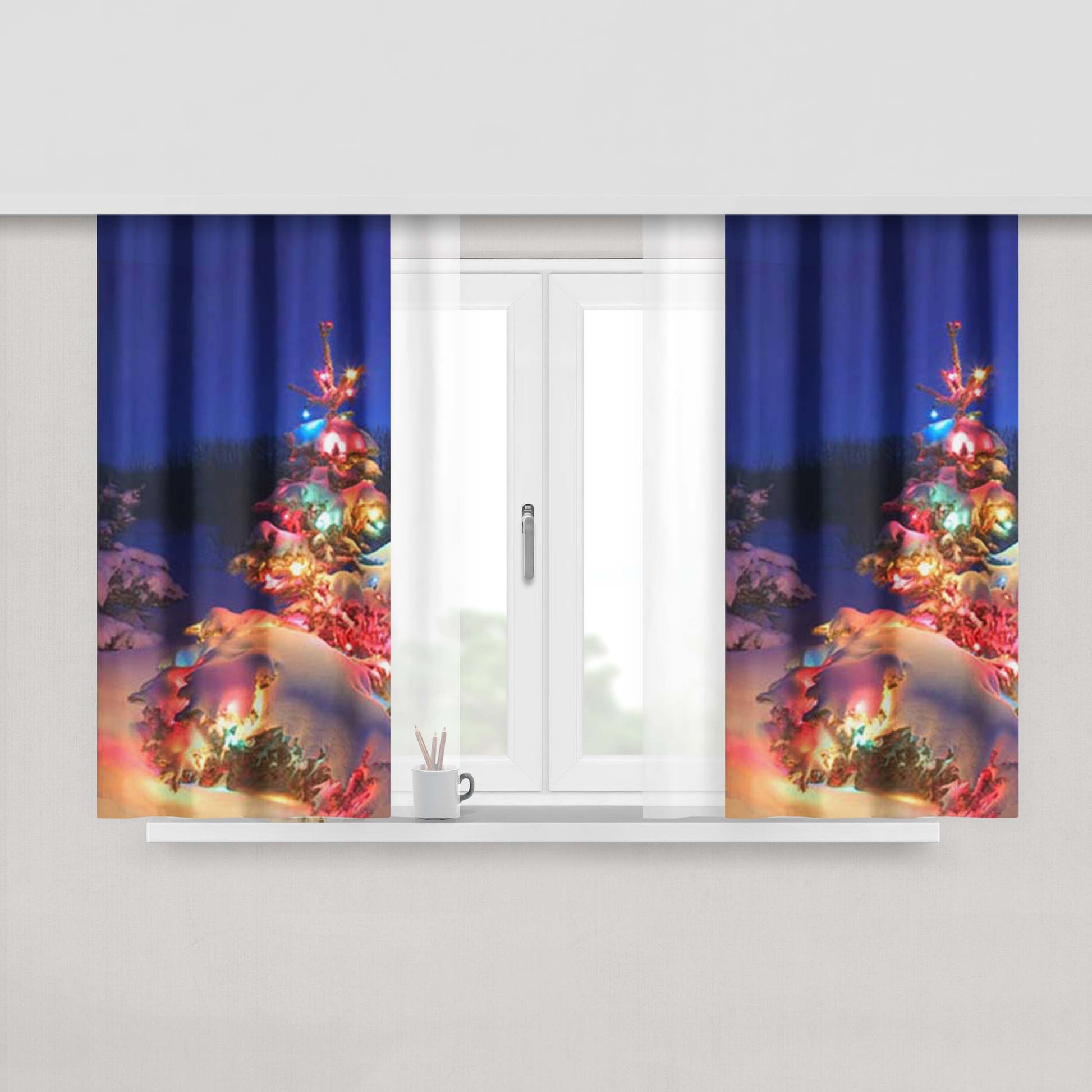 Christmas Tree Lit Up Peach Skin Window Curtains