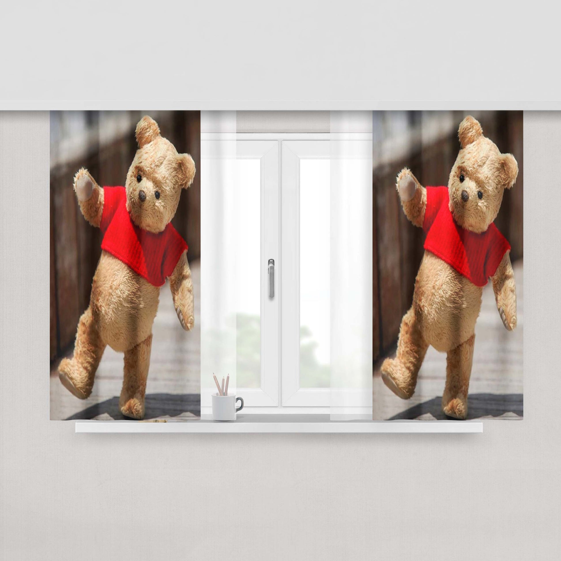 Christopher Robin Pooh In Walk Peach Skin Window Curtains