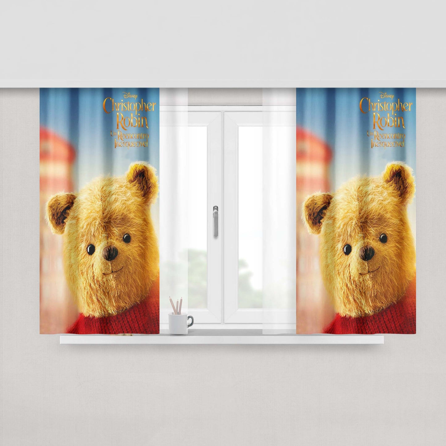 Christopher Robin Pooh Poster Peach Skin Window Curtains