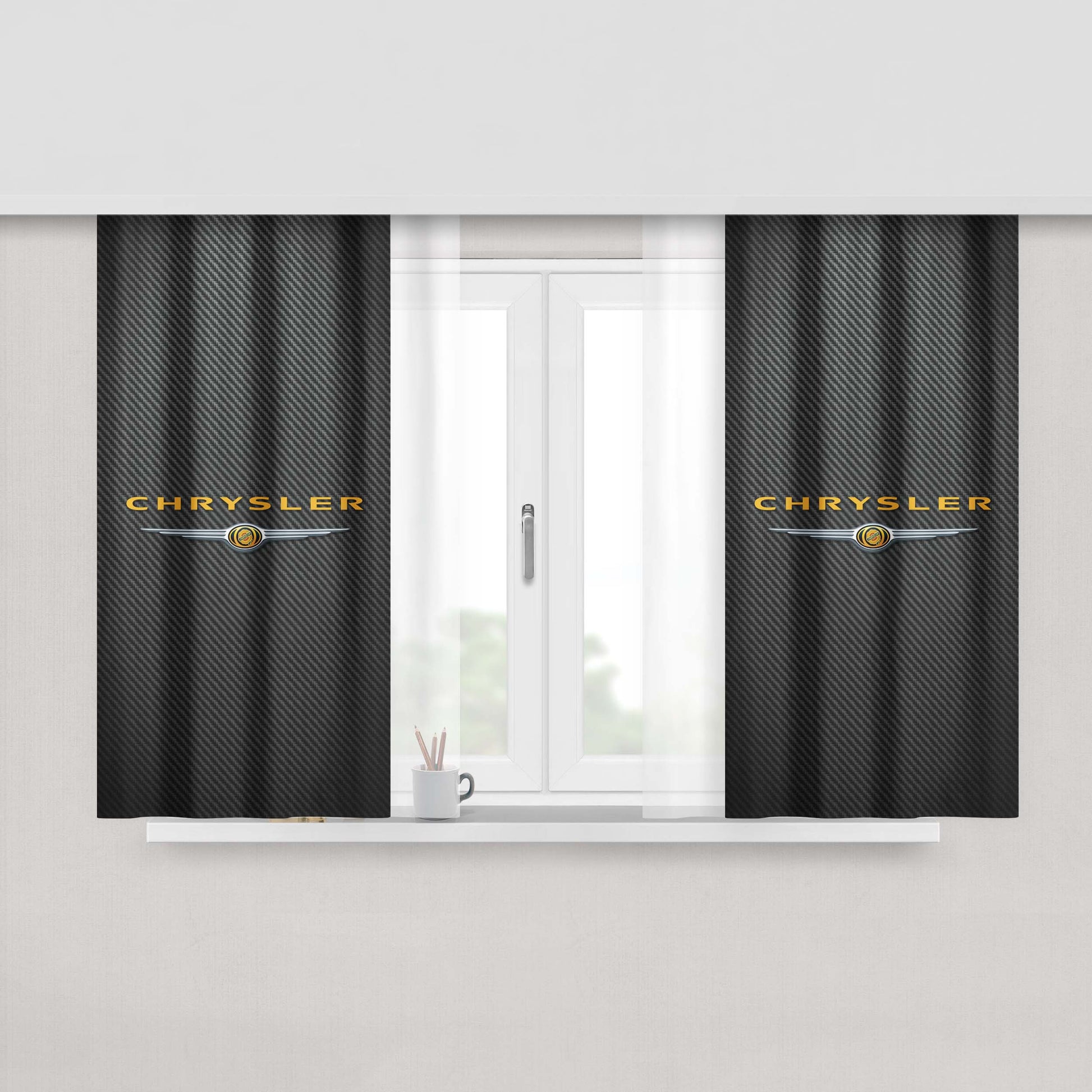 Chrysler Carbon Fiber Logo Peach Skin Window Curtains