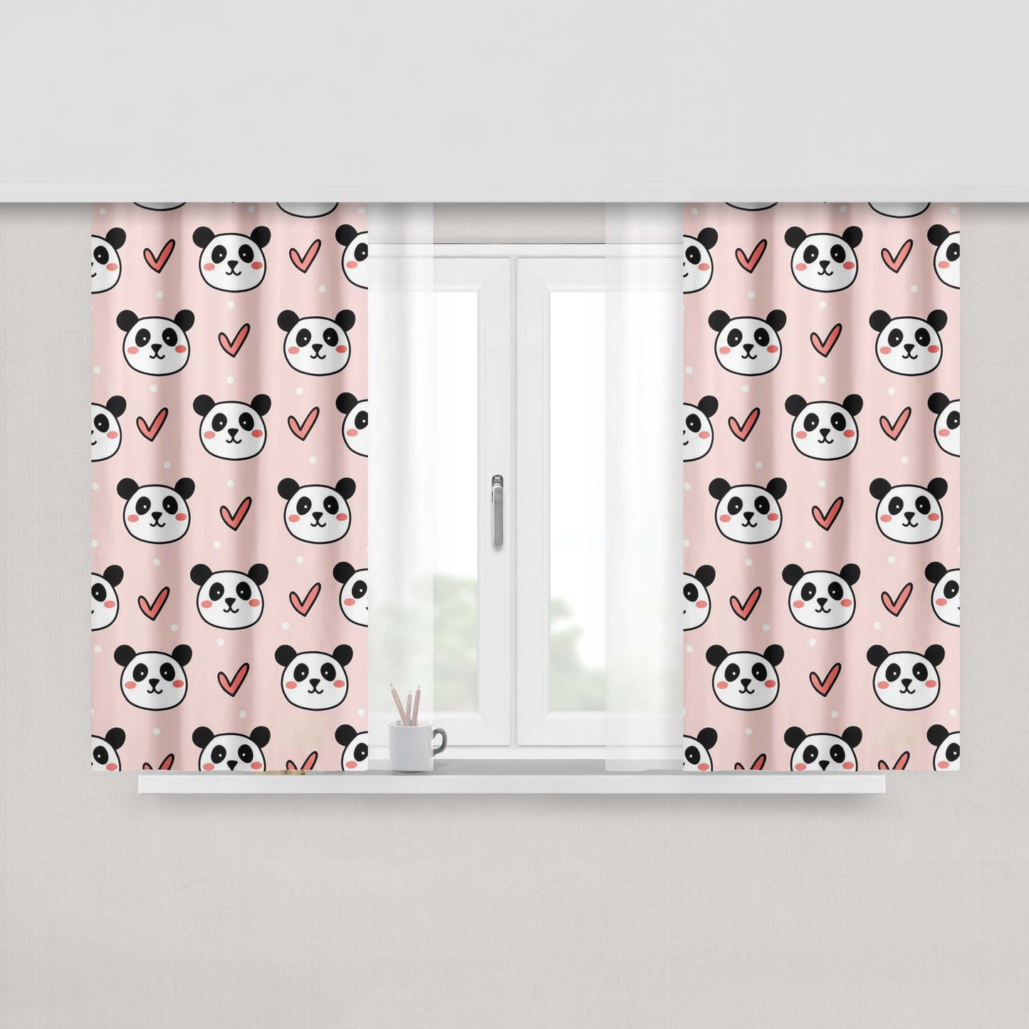 Chubby Lover Panda Face Peach Skin Window Curtains