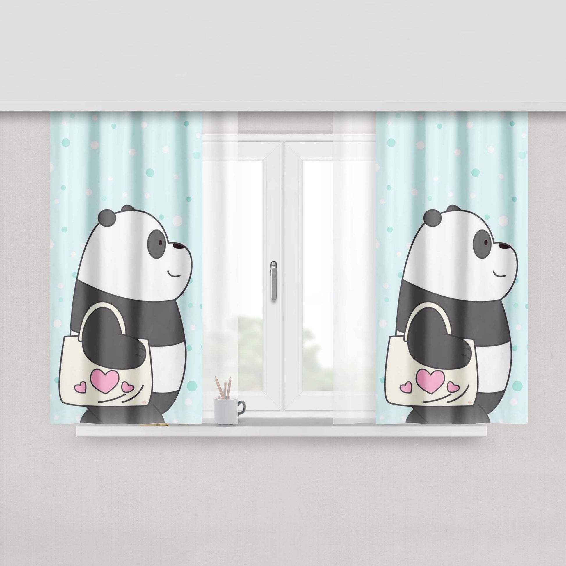 Chuby Happy Panda Lovers Peach Skin Window Curtains