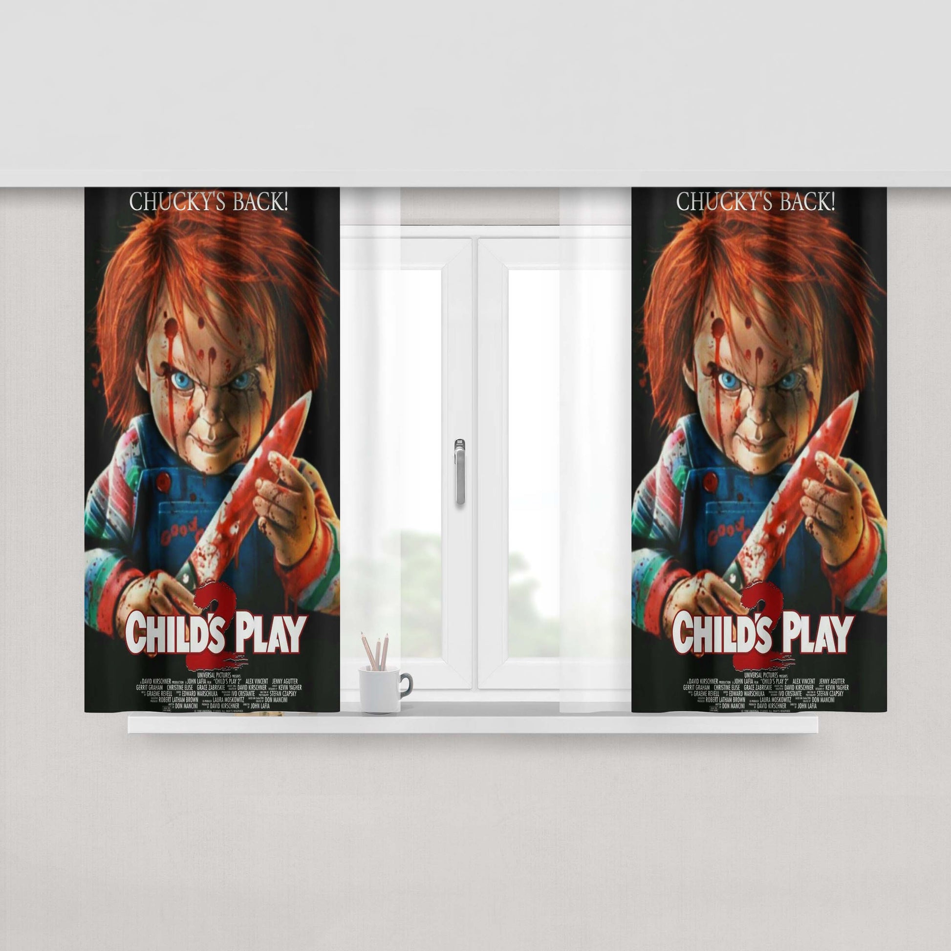 Chucky Back Childs Play 2 Peach Skin Window Curtains