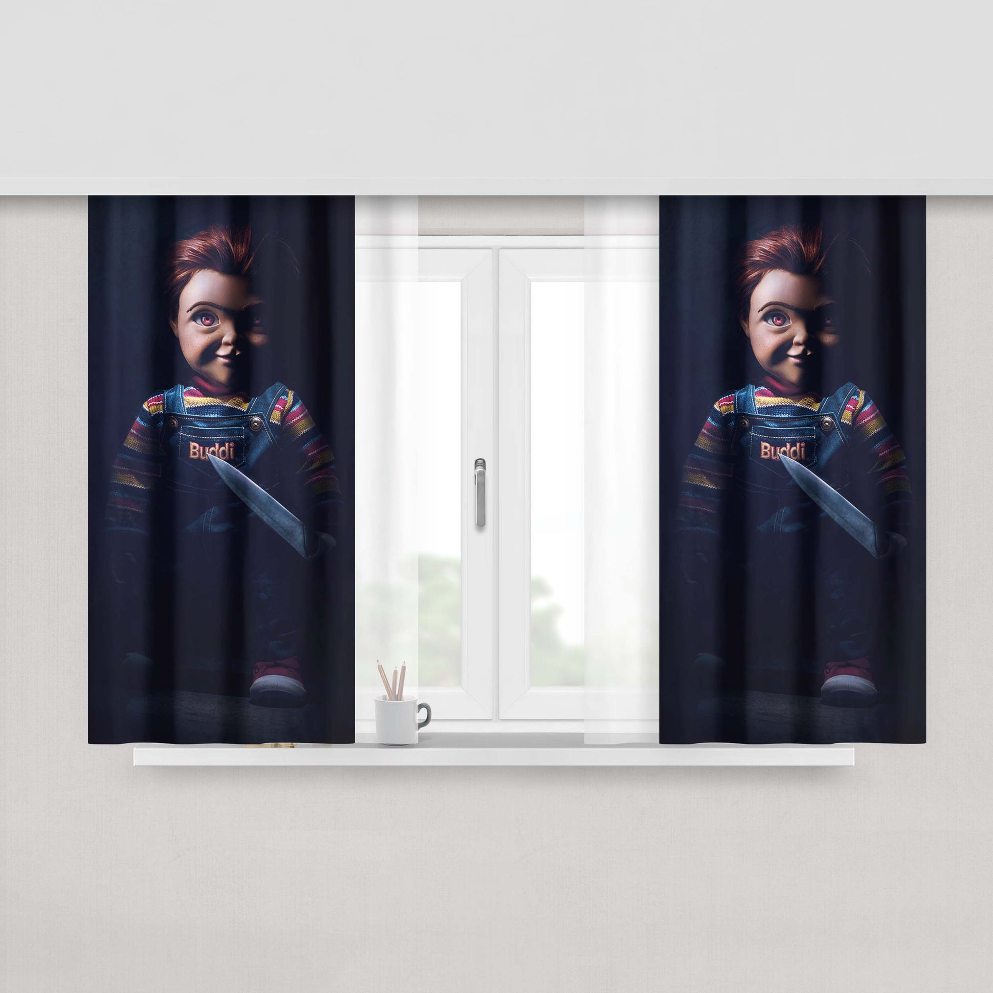 Chucky Childs Play Buddi Movie Peach Skin Window Curtains