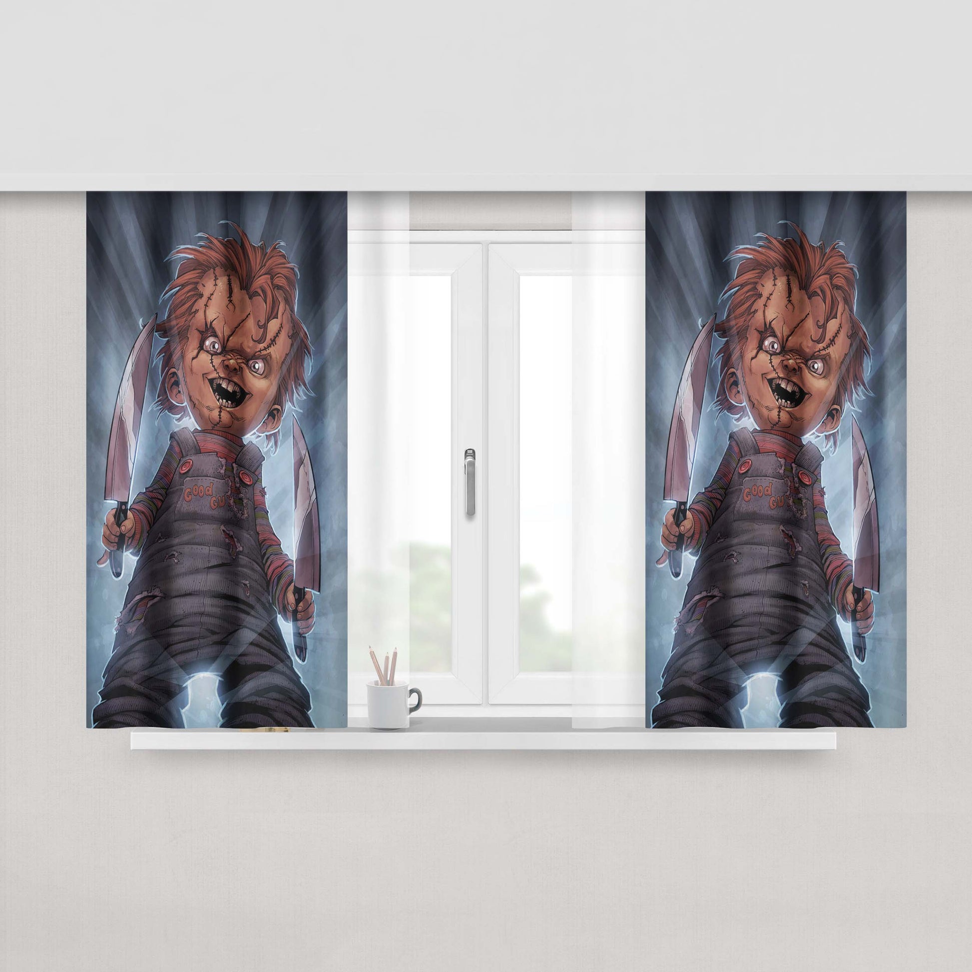 Chucky Doll Wallpaper Peach Skin Window Curtains