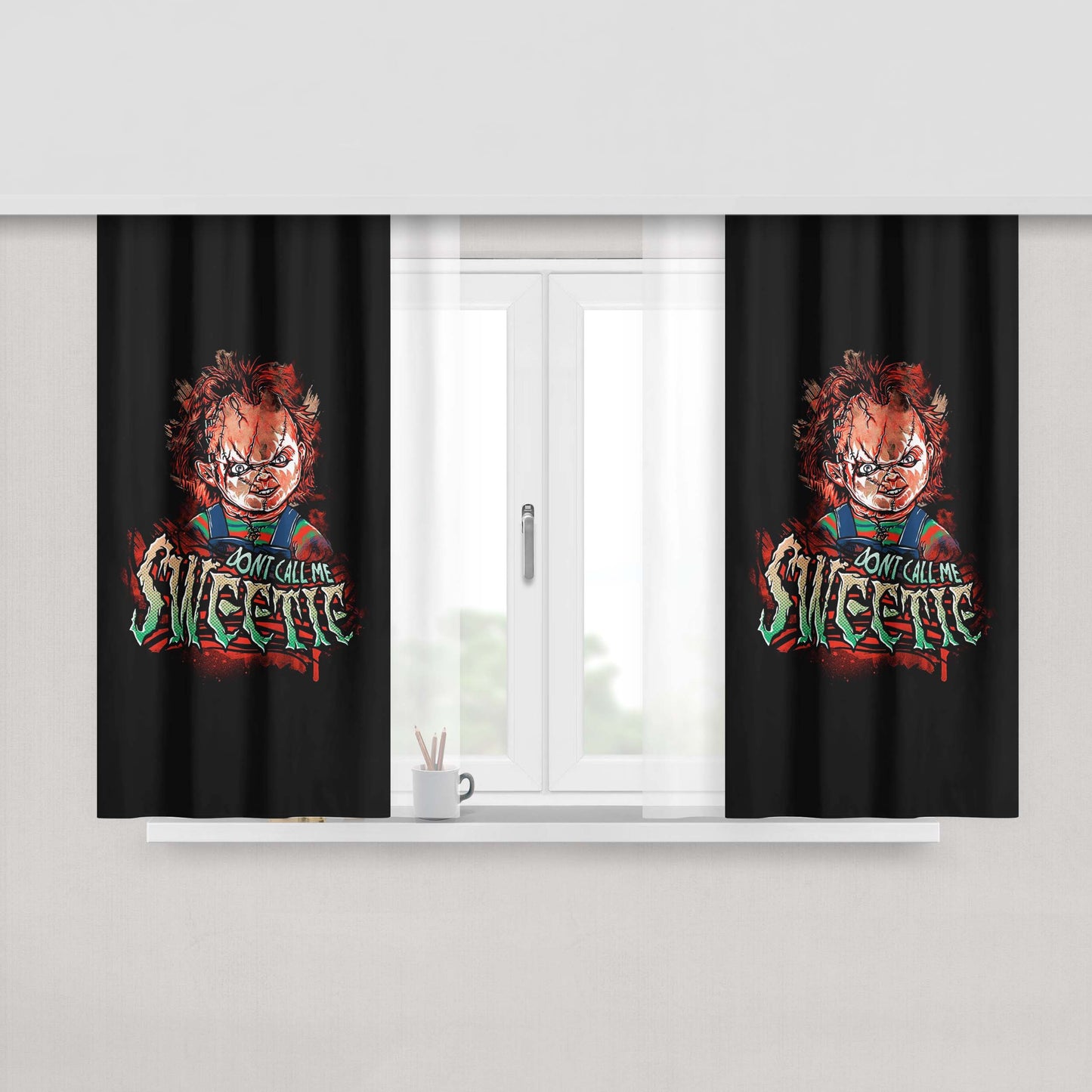 Chucky Dont Call Me Sweetie Peach Skin Window Curtains