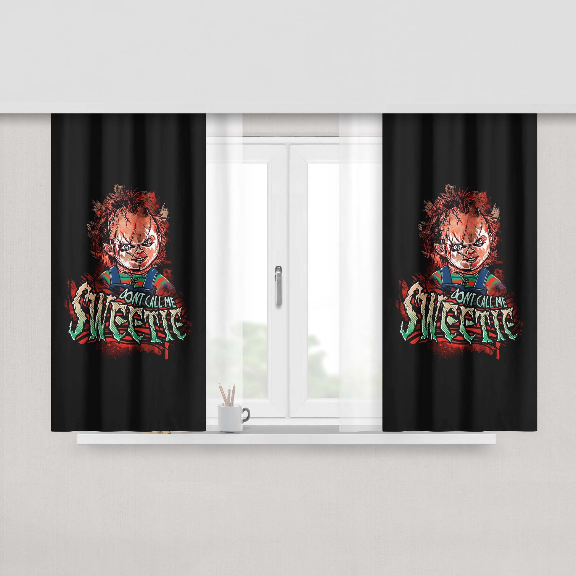 Chucky Dont Call Me Sweetie Peach Skin Window Curtains