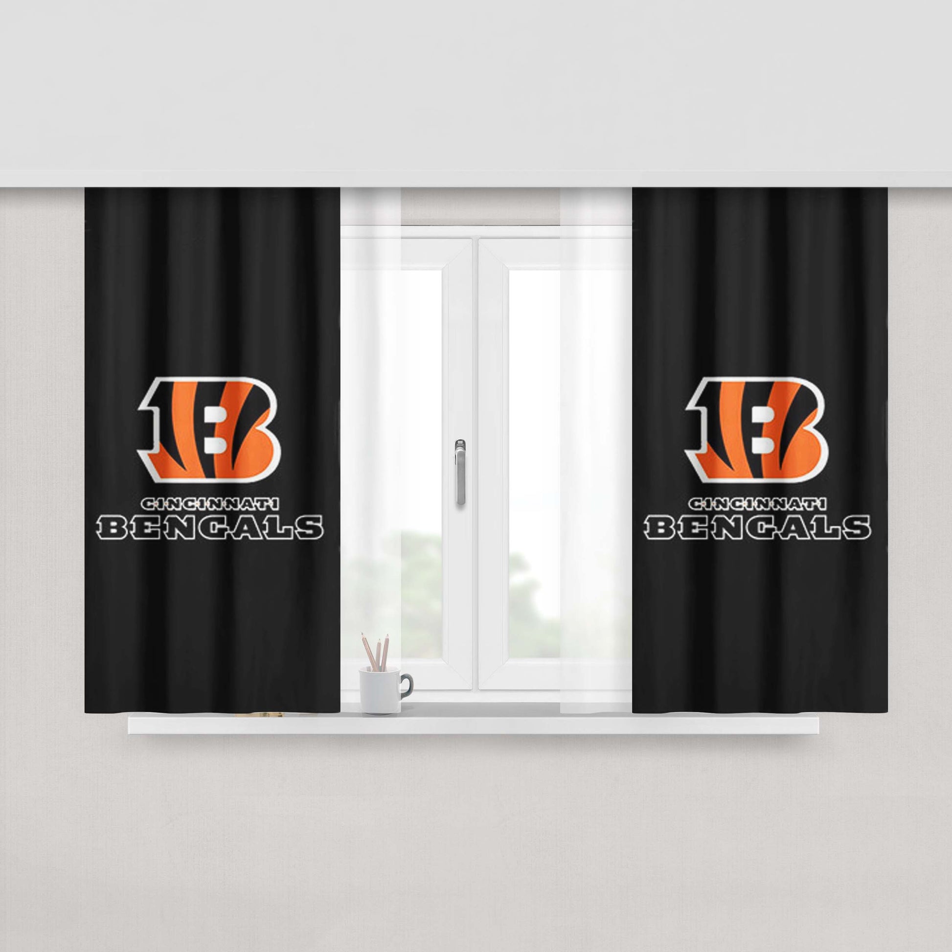 Cincinnati Bengals Black Peach Skin Window Curtains