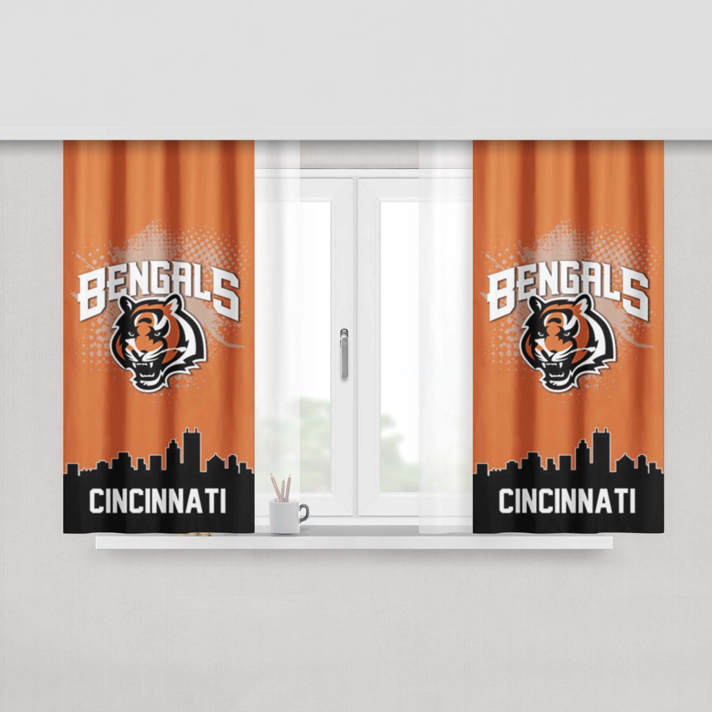 Cincinnati Bengals Logo Peach Skin Window Curtains