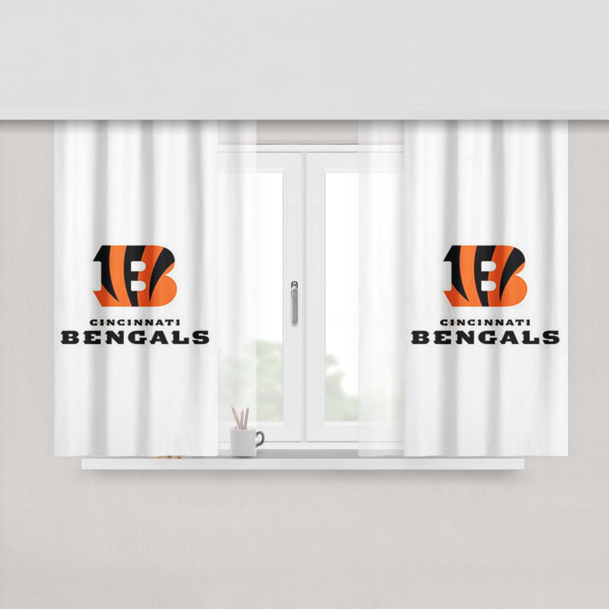 Cincinnati Bengals White Peach Skin Window Curtains
