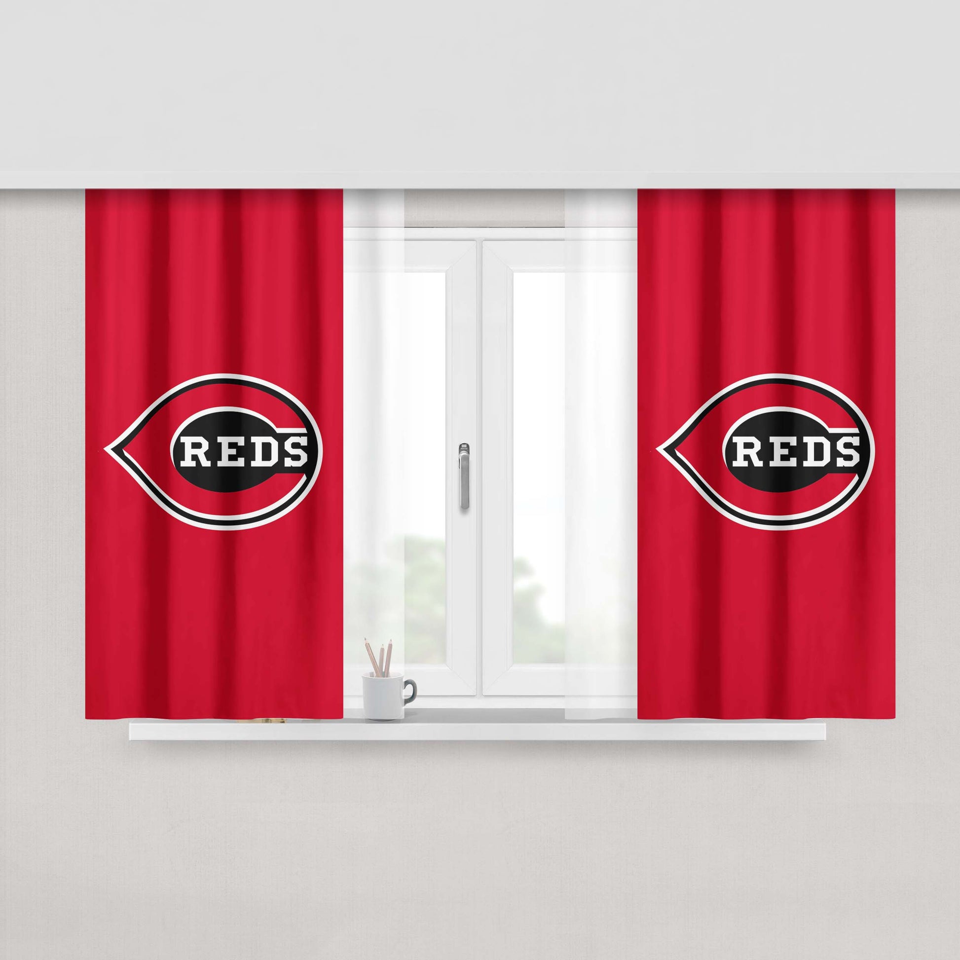 Cincinnati Red Logo 2 Peach Skin Window Curtains
