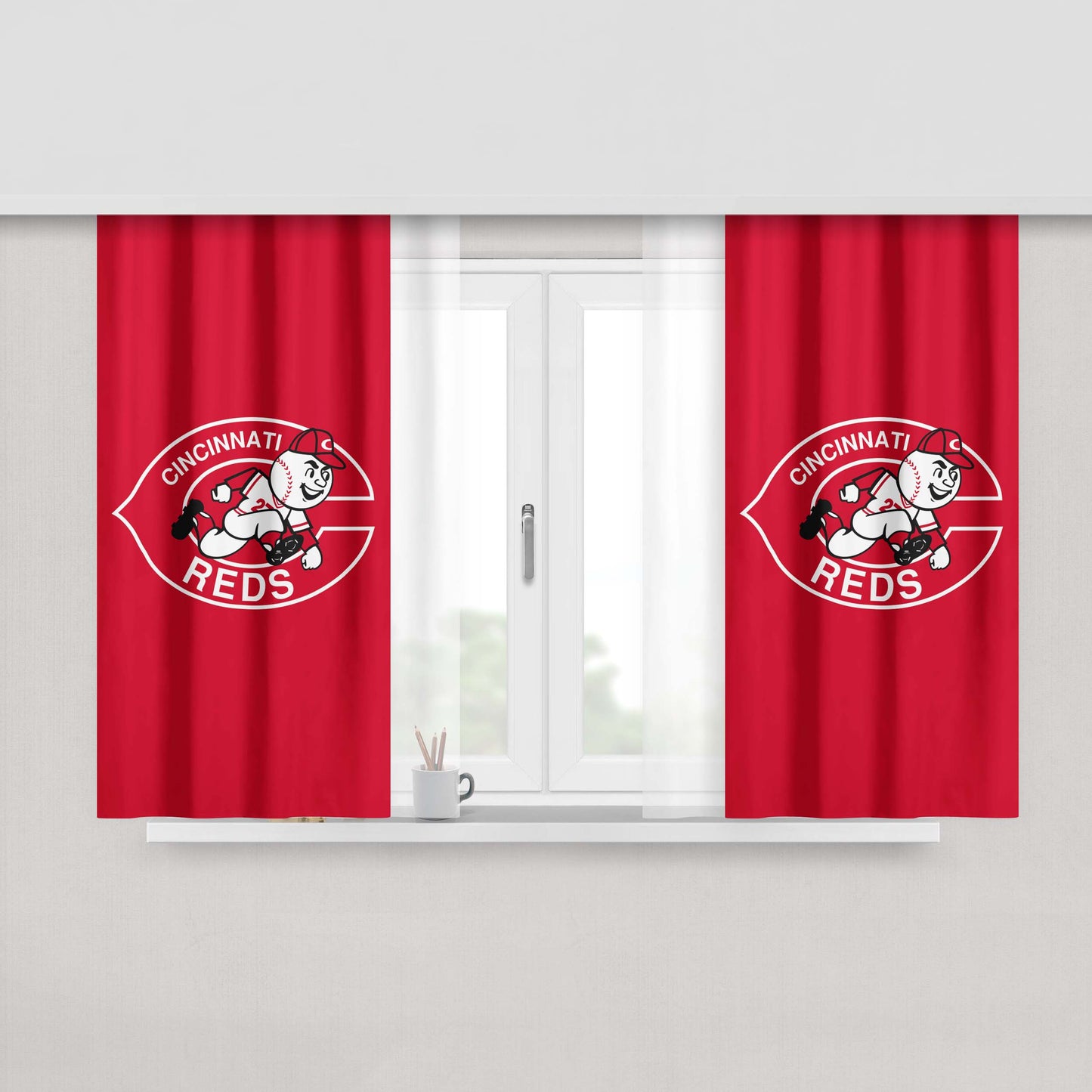Cincinnati Red Logo Peach Skin Window Curtains