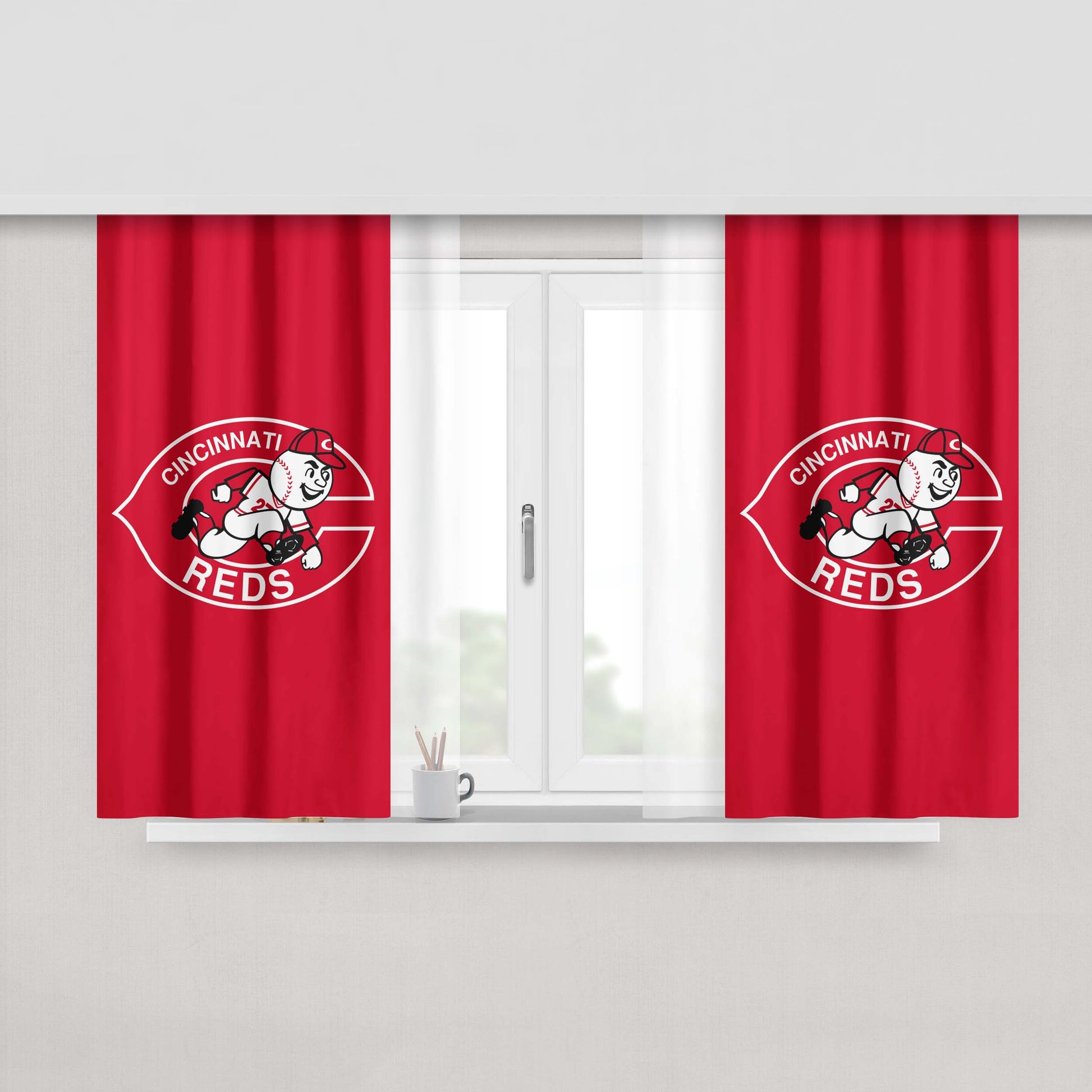 Cincinnati Red Logo Peach Skin Window Curtains