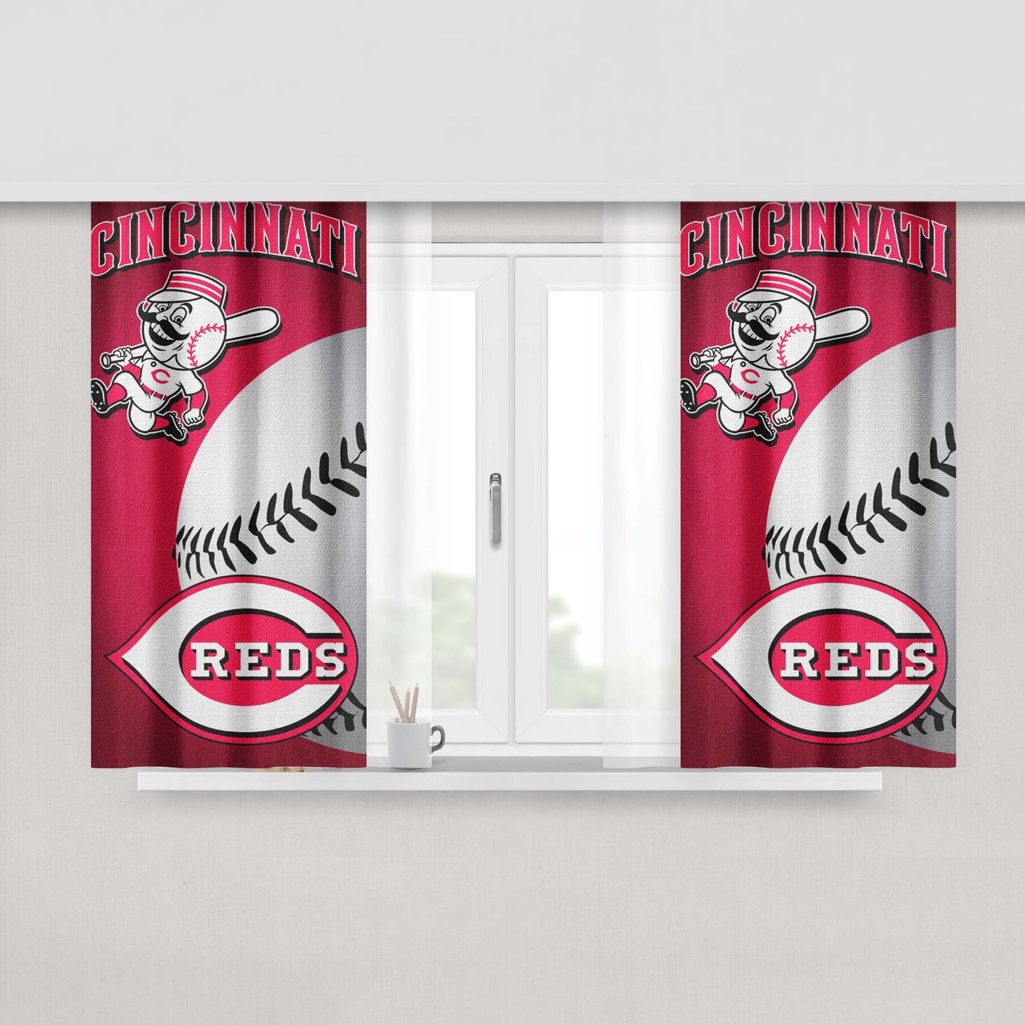 Cincinnati Red Wallpaper Peach Skin Window Curtains