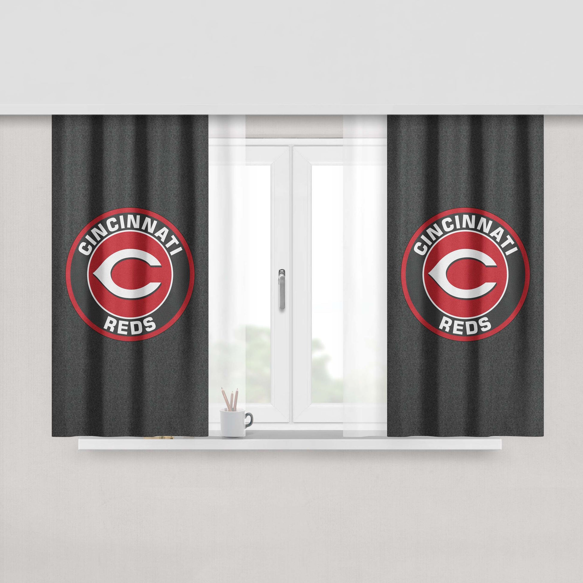 Cincinnati Reds Mug Peach Skin Window Curtains