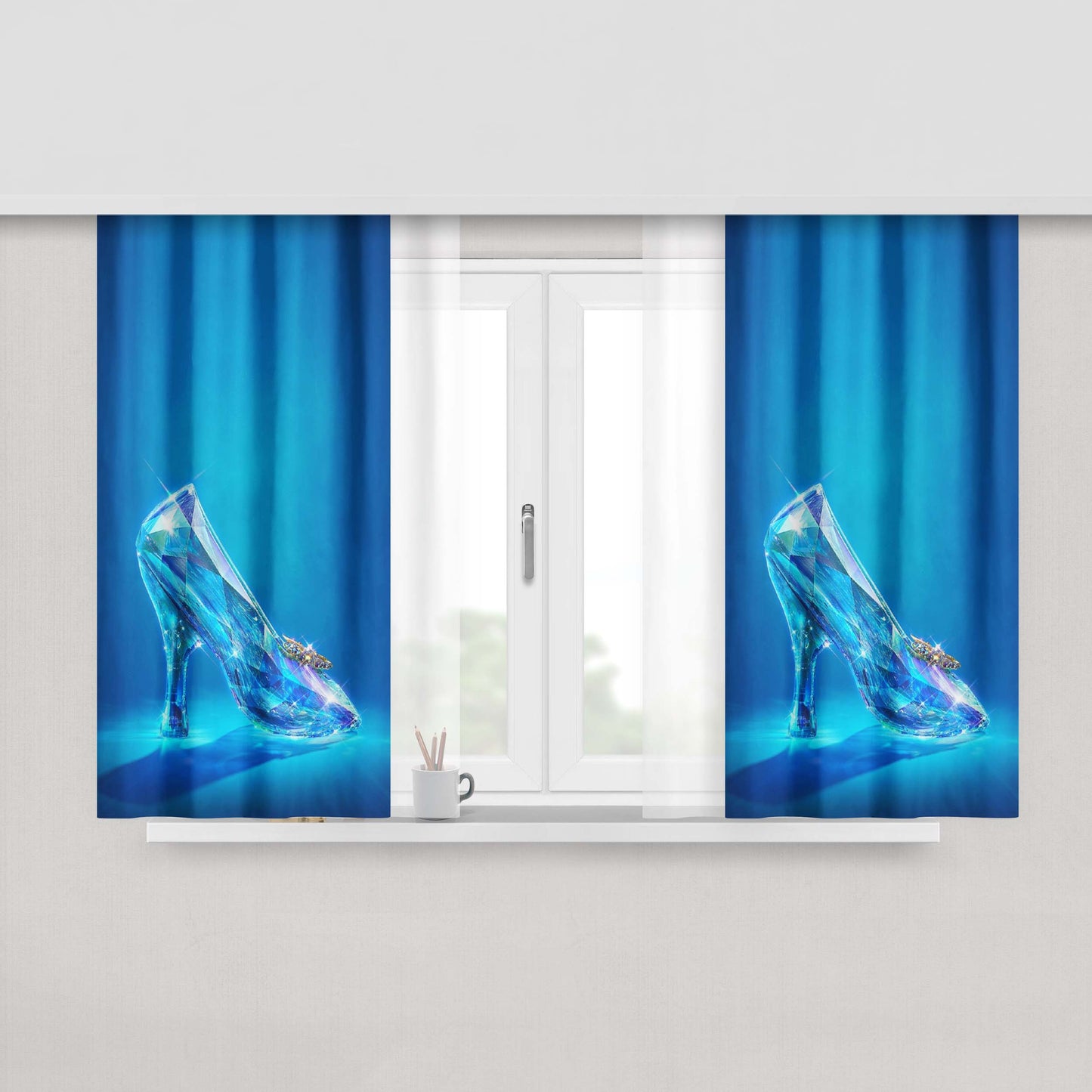 Cinderella Crystal Shoes Peach Skin Window Curtains