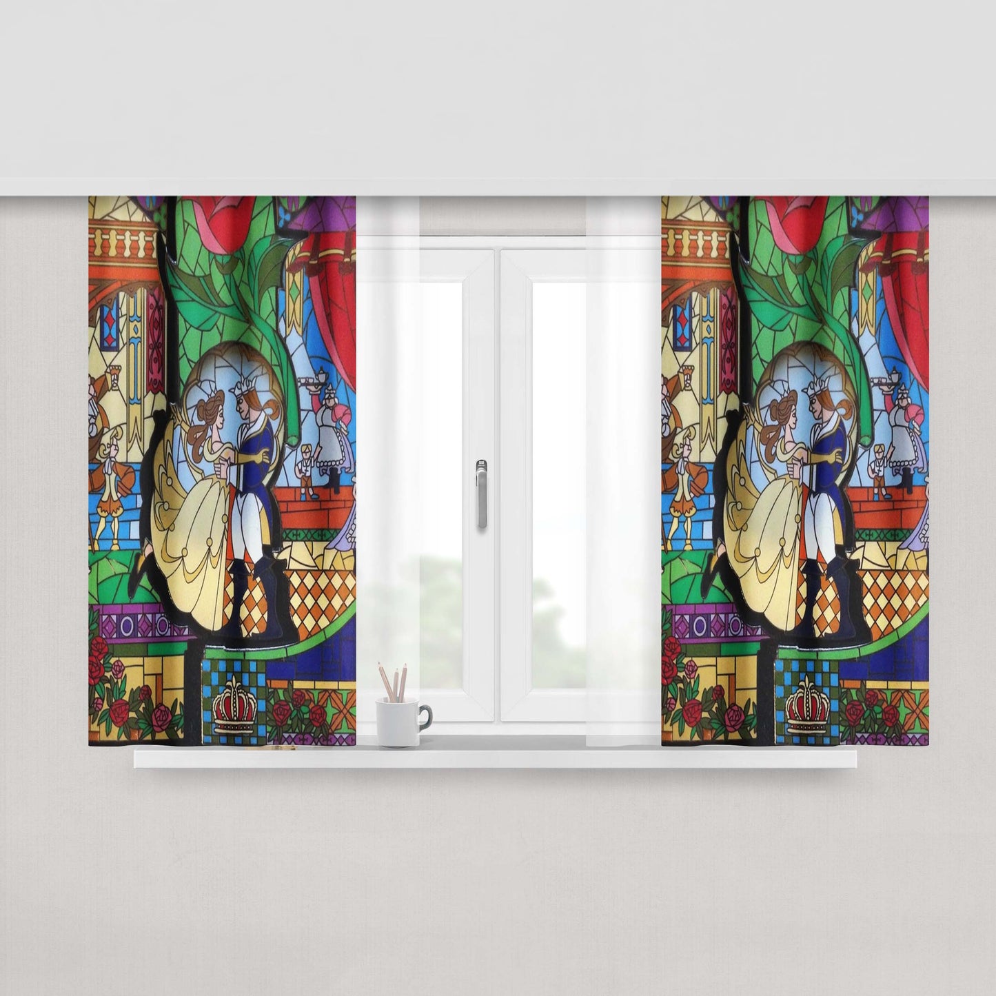 Cinderella Glossy Galss Peach Skin Window Curtains