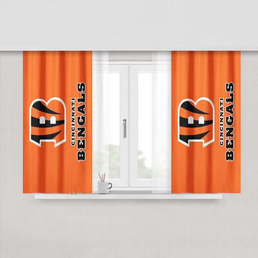Cinncinnati Bengals Logo On Orange Peach Skin Window Curtains