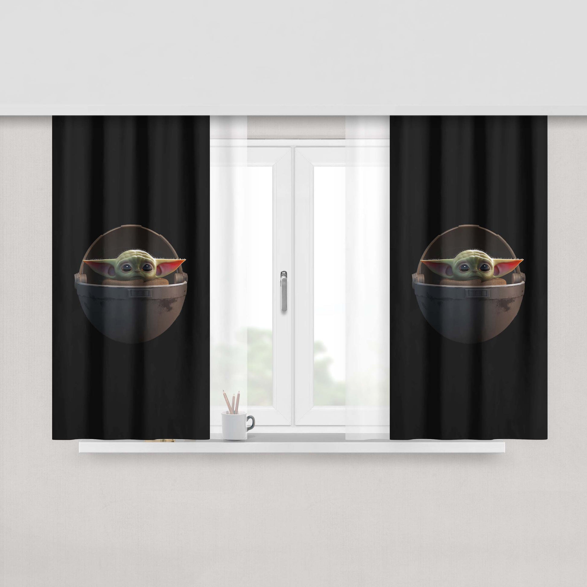 Circle Baby Yoda Wallpaper Peach Skin Window Curtains