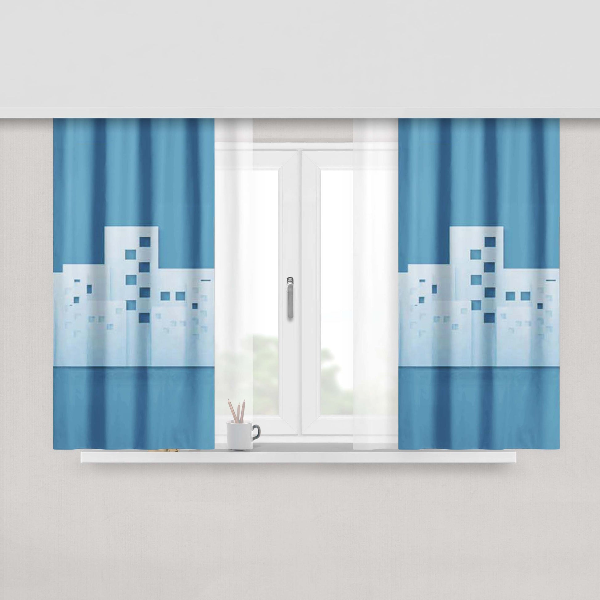 City Cutout Blues Peach Skin Window Curtains