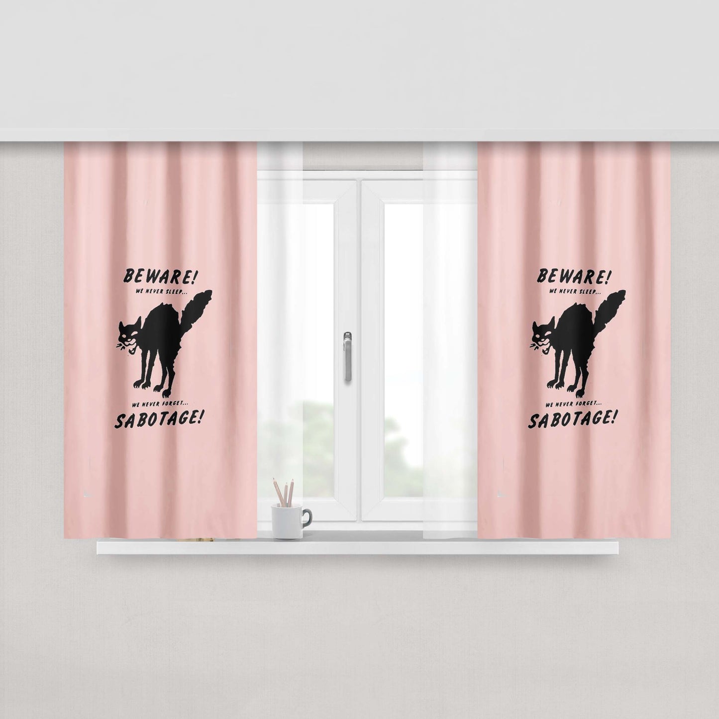 Class War Sabotage Cat Human Liberation Rights Anarchy Peach Skin Window Curtains