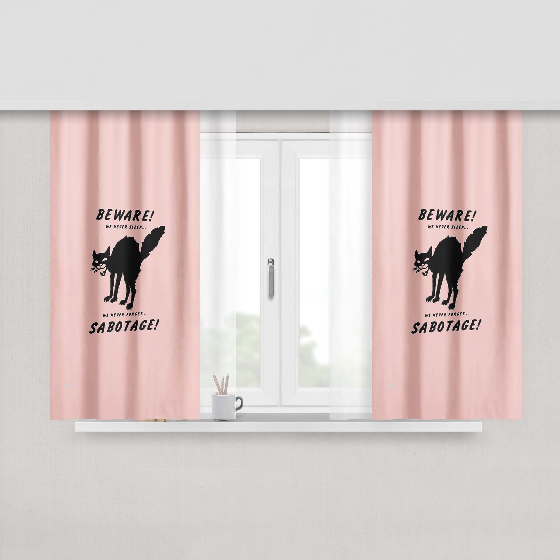 Class War Sabotage Cat Human Liberation Rights Anarchy Peach Skin Window Curtains