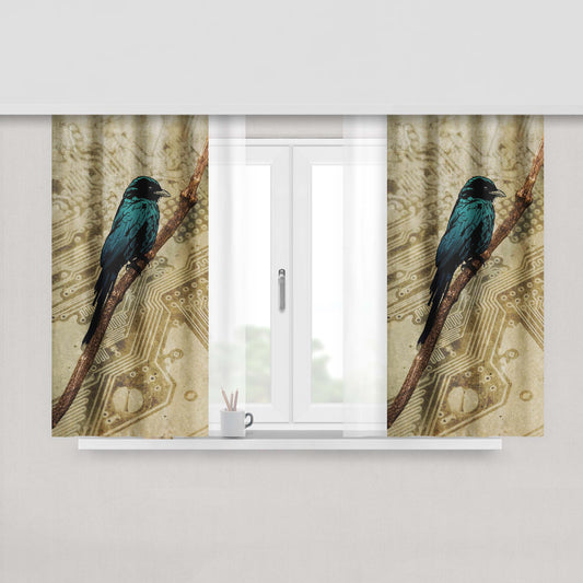 Classic Blue Bird Painting Peach Skin Window Curtains