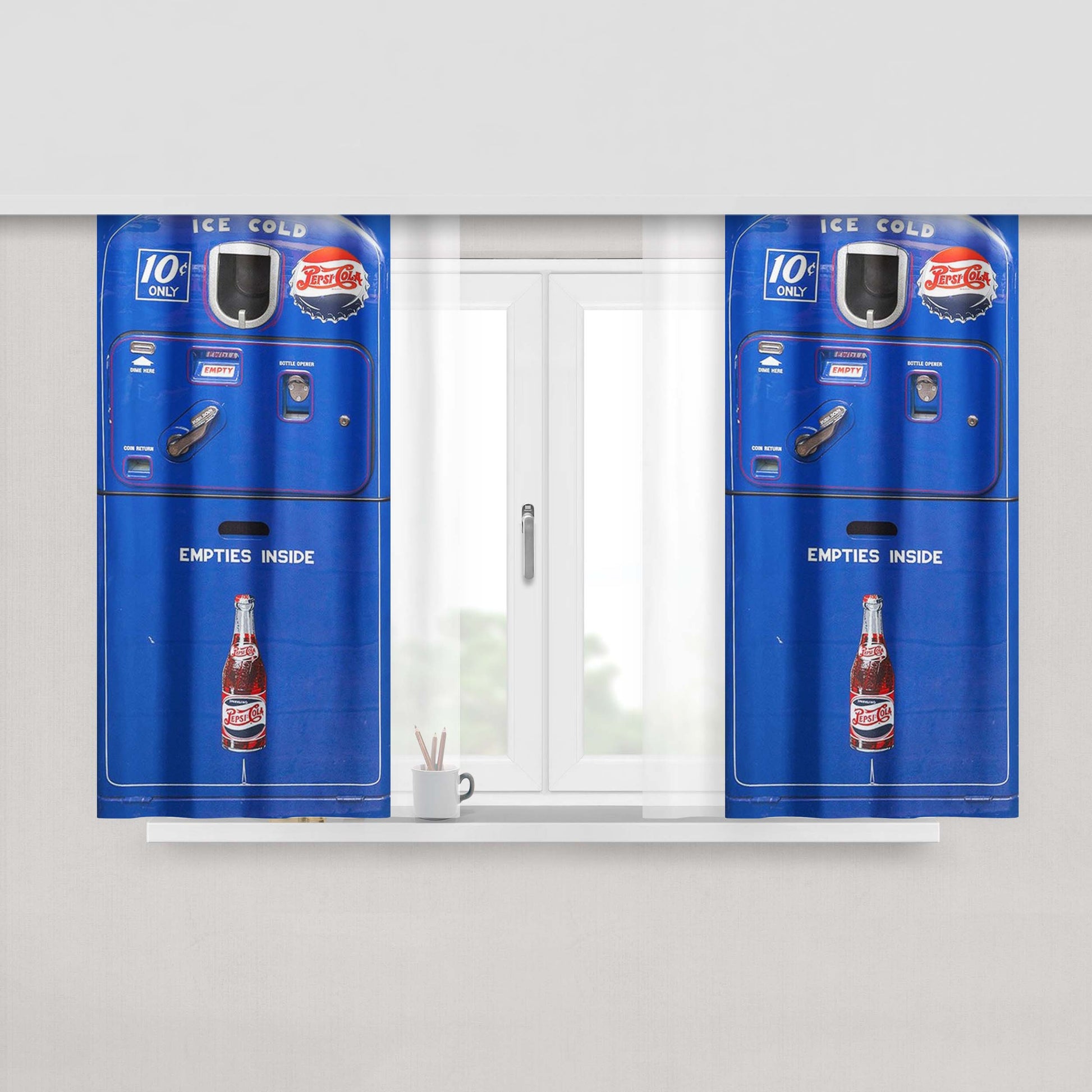 Classic Blue Pepsi Cola Vendo Machine Peach Skin Window Curtains