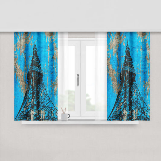 Classic Blue Wood Eiffel Tower Paris Peach Skin Window Curtains